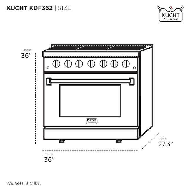 Kucht 36" Pro-Style Dual Fuel Range with 6 Burners