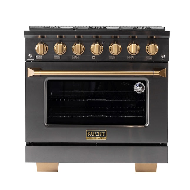 Kucht Gemstone Professional 36" 5.2 cu. ft. Range in Titanium Stainless Steel with Gold Accents