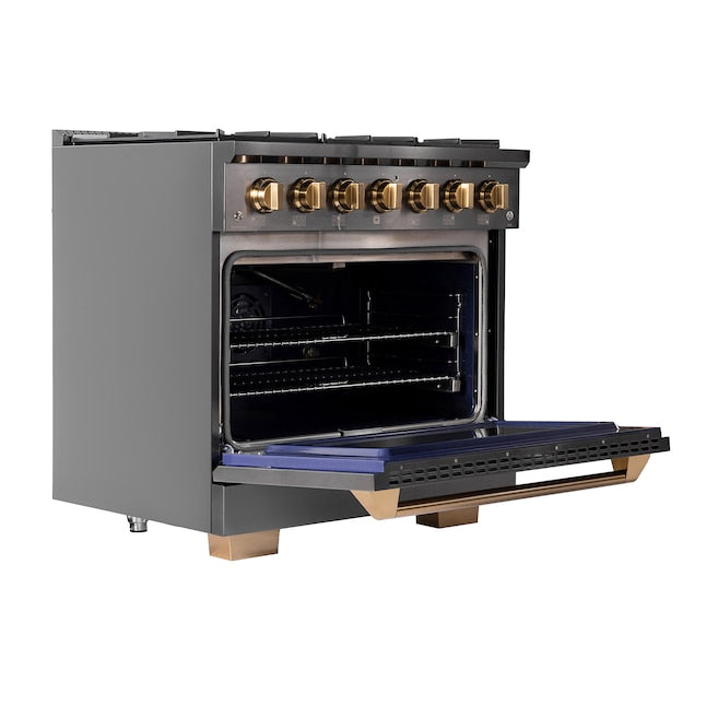 Kucht Gemstone Professional 36" 5.2 cu. ft. Range in Titanium Stainless Steel with Gold Accents