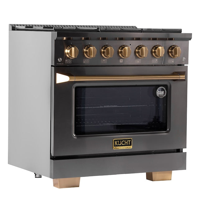 Kucht Gemstone Professional 36" 5.2 cu. ft. Range in Titanium Stainless Steel with Gold Accents