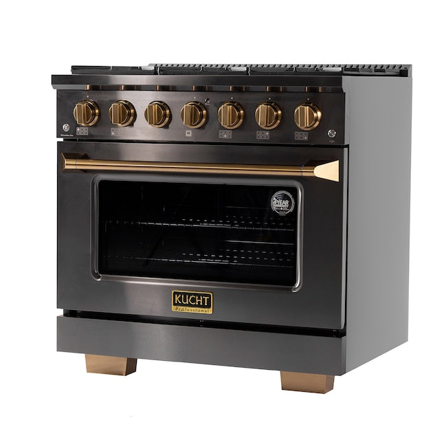 Kucht Gemstone Professional 36" 5.2 cu. ft. Range in Titanium Stainless Steel with Gold Accents