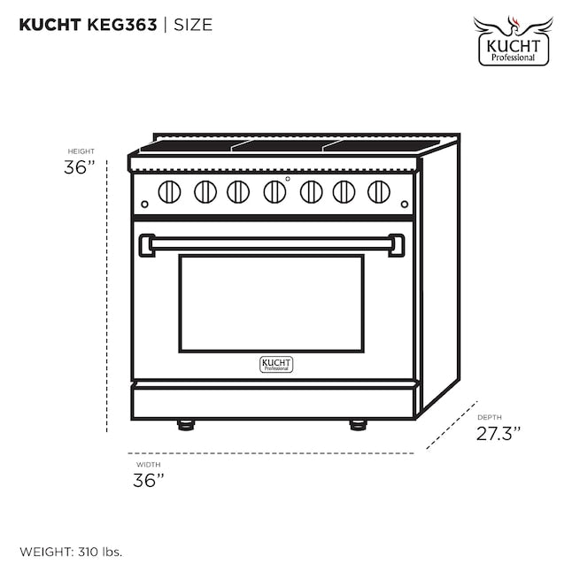 Kucht Gemstone Professional 36" 5.2 cu. ft. Range in Titanium Stainless Steel with Gold Accents