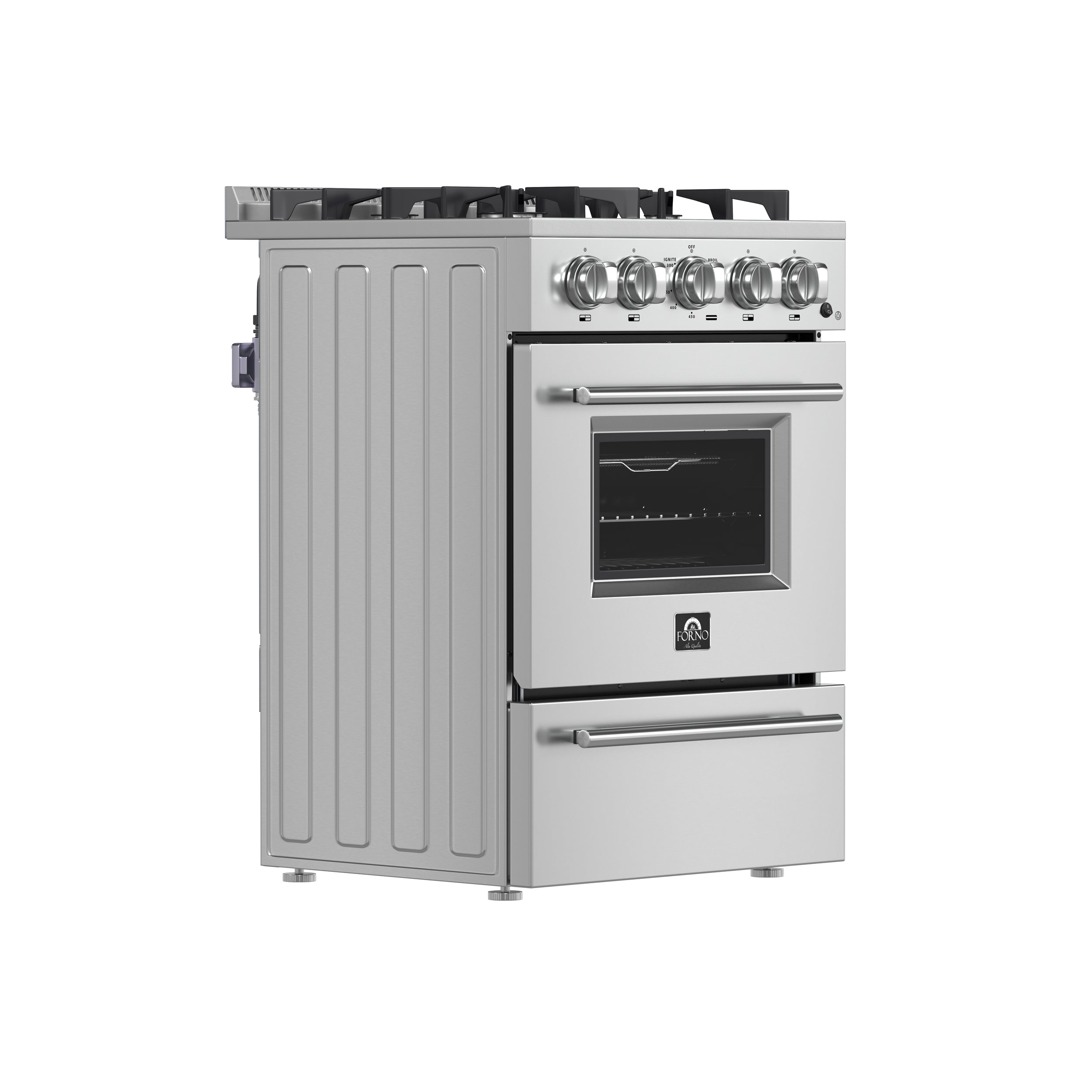 FORNO Breno 24" 2.3 cu. ft. Freestanding Gas Range with 4 Sealed Burners in Stainless Steel