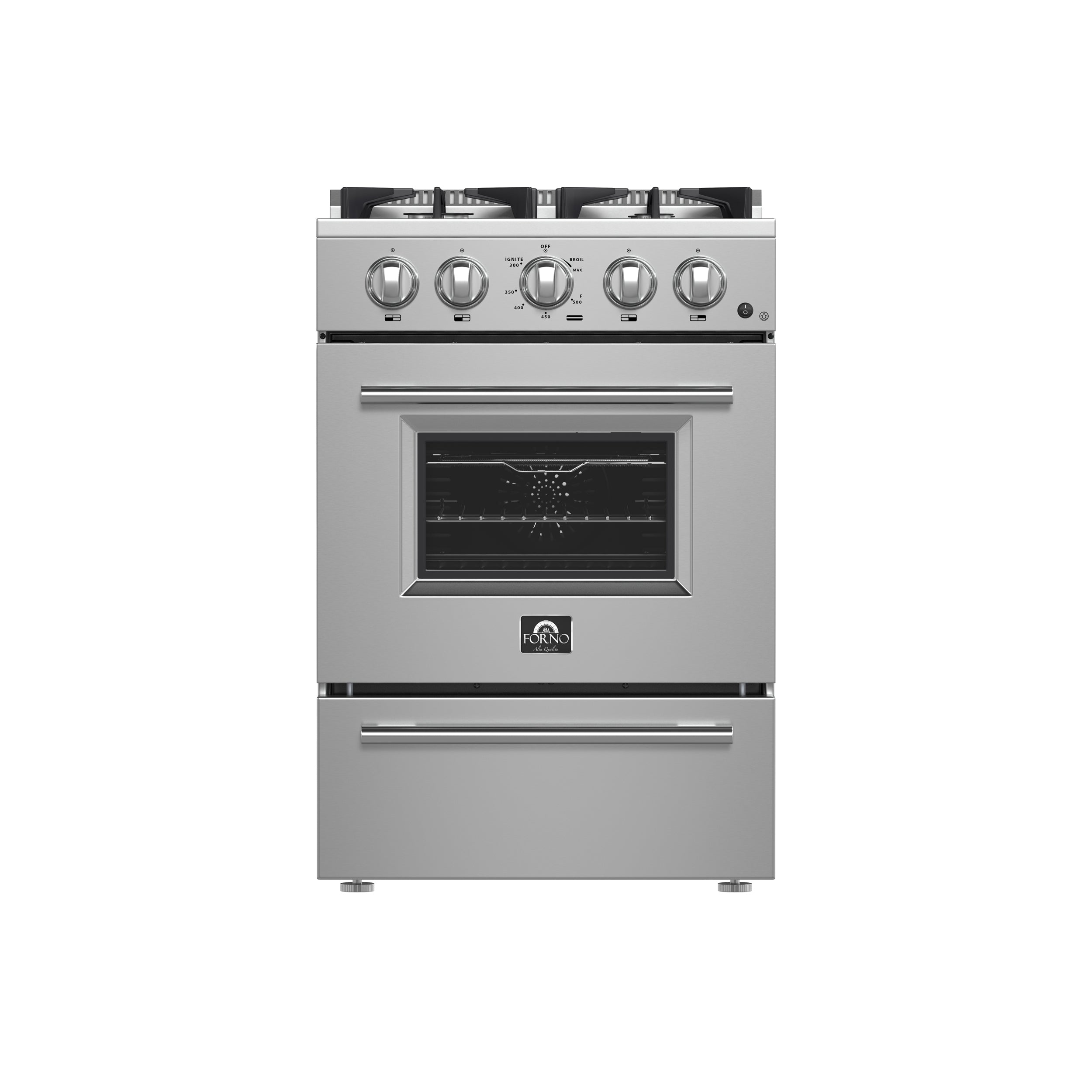 FORNO Breno 24" 2.3 cu. ft. Freestanding Gas Range with 4 Sealed Burners in Stainless Steel