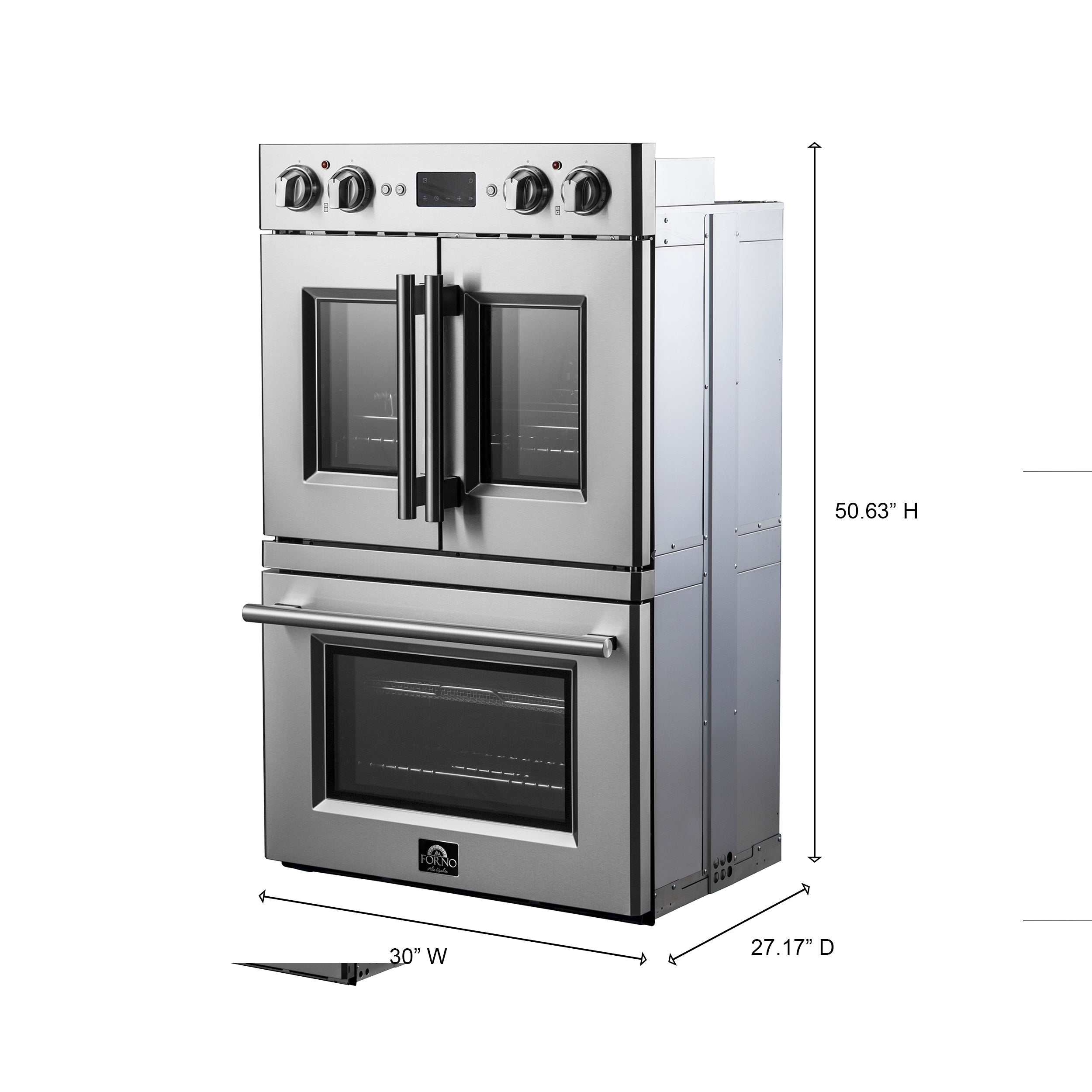 FORNO Gallico 30" 7.36 cu. ft. French Door Double Electric Wall Oven with Telescopic Racks, Air Fry, Self-Clean and Sous Vide