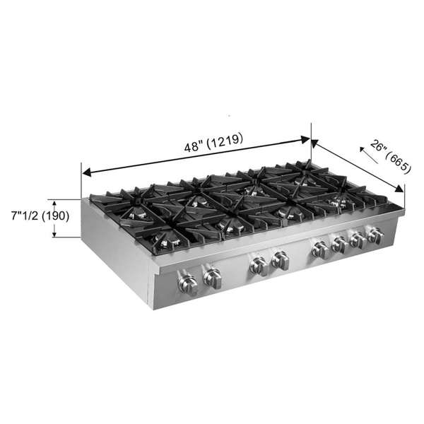 FORNO Cossato 48" Gas Rangetop with 8 Sealed Burners in Stainless Steel