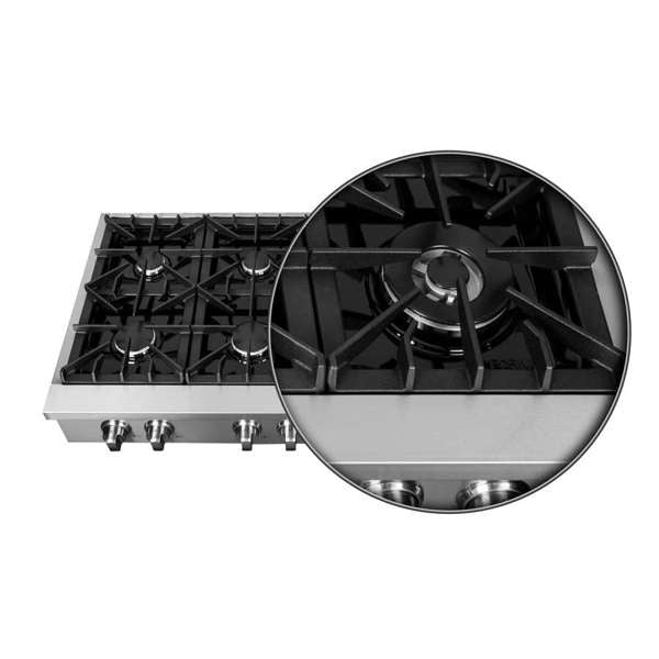 FORNO Cossato 48" Gas Rangetop with 8 Sealed Burners in Stainless Steel