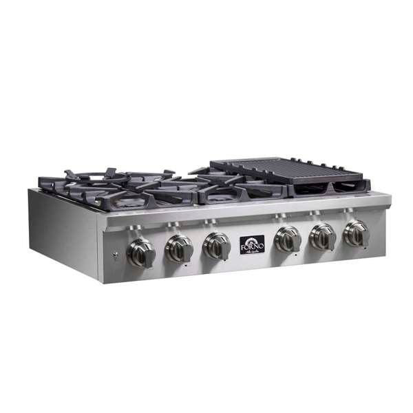 FORNO Spezia 36" Gas Rangetop with 6 Sealed Burners in Stainless Steel