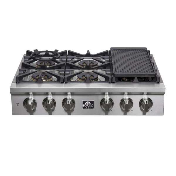 FORNO Spezia 36" Gas Rangetop with 6 Sealed Burners in Stainless Steel