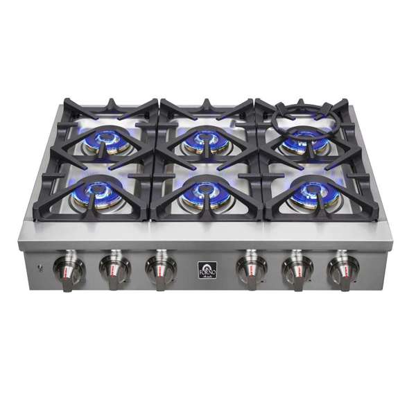 FORNO Spezia 36" Gas Rangetop with 6 Sealed Burners in Stainless Steel