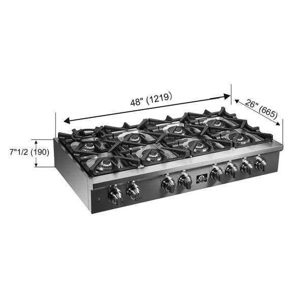 FORNO Spezia 48" Gas Rangetop with 8 Sealed Burners in Stainless Steel