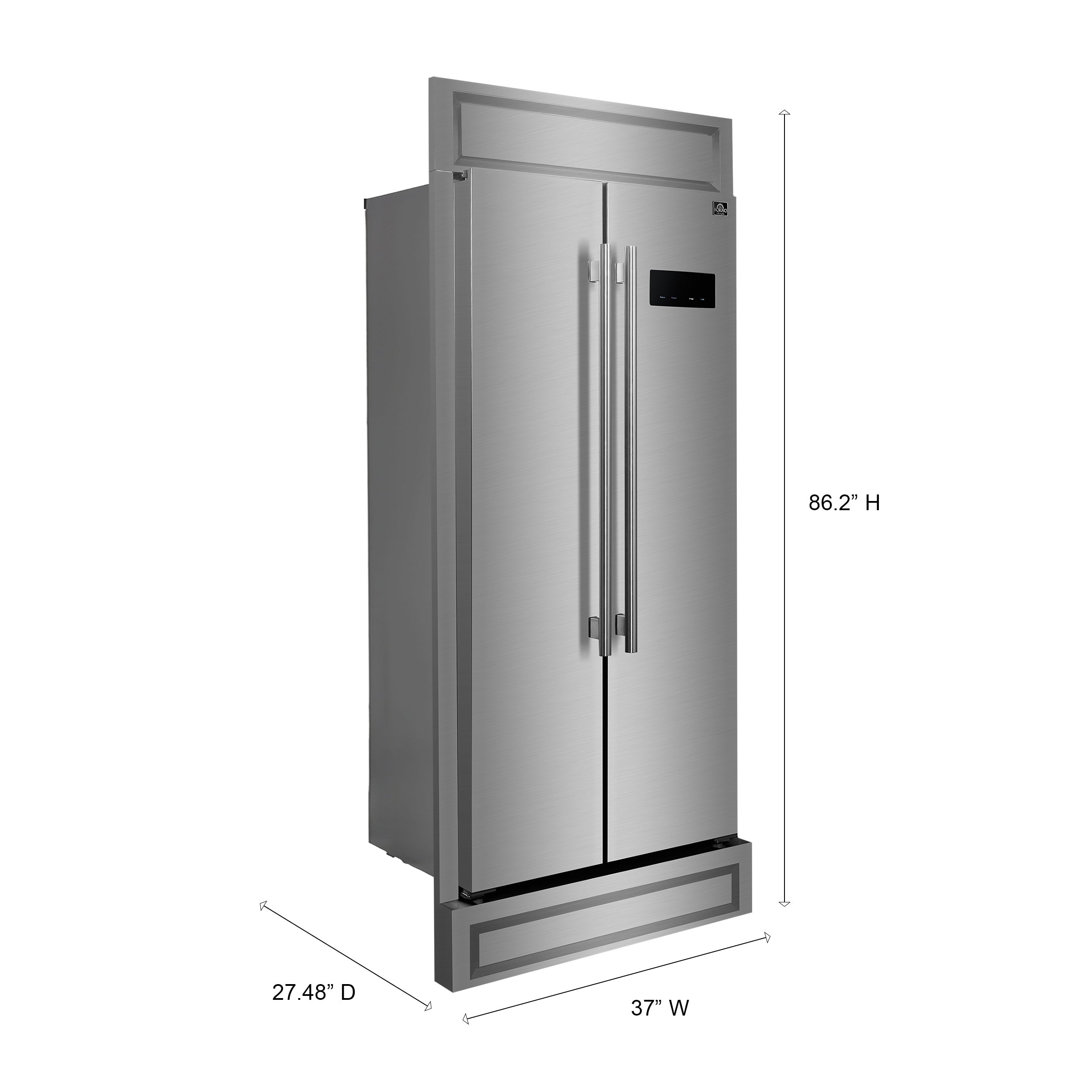 FORNO Salerno 37" 15.6 cu. ft. Side-by-Side Built-In Refrigerator in Stainless Steel and Modern Trim Kit