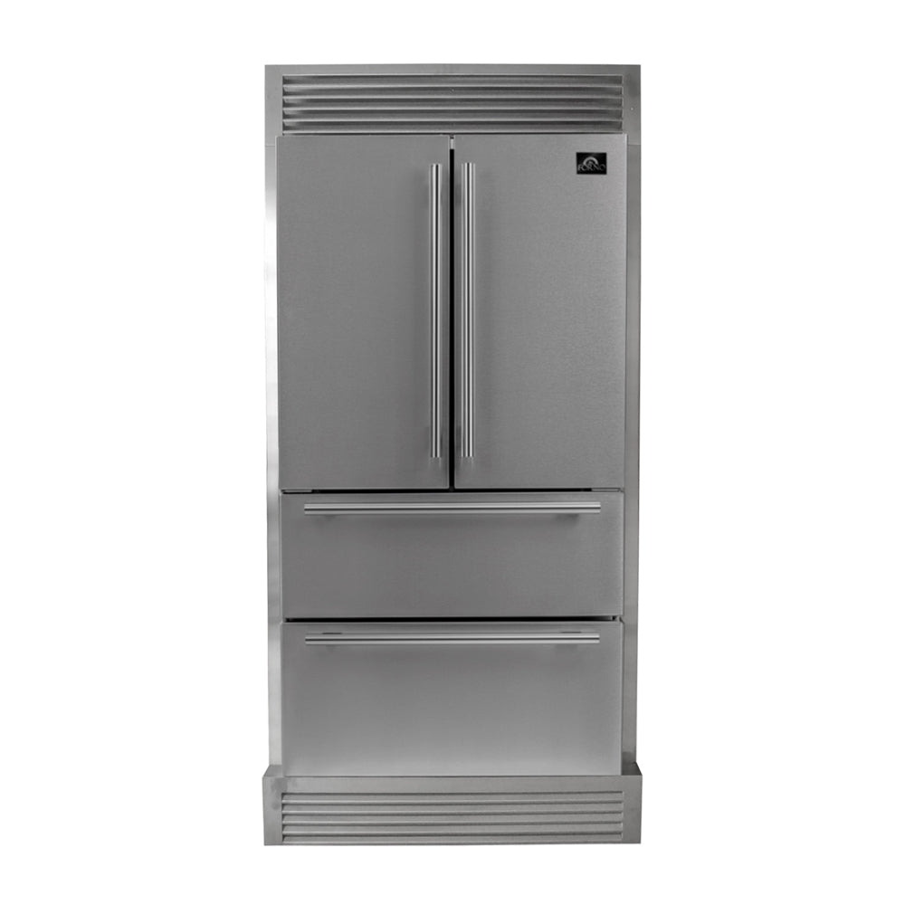 FORNO Moena 40" 19.2 cu. ft. French Door Built-In Refrigerator in Stainless Steel with Ice Maker and Grill Trim Kit