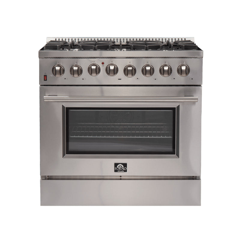 FORNO Galiano 36" Dual Fuel Range Stainless Steel, 6 Burners, 5.36 cu.ft. True Convection Oven