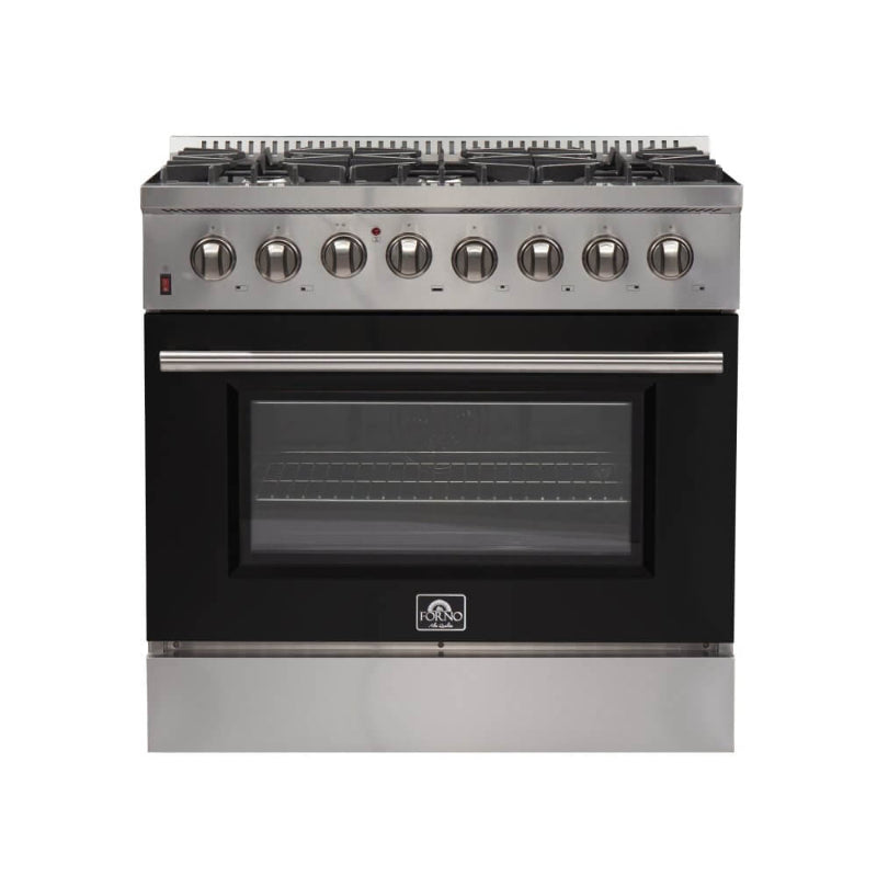 FORNO Galiano 36" Dual Fuel Range Stainless Steel, 6 Burners, 5.36 cu.ft. True Convection Oven