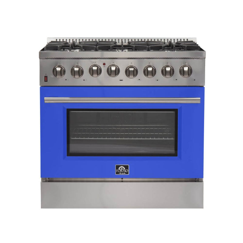 FORNO Galiano 36" Dual Fuel Range Stainless Steel, 6 Burners, 5.36 cu.ft. True Convection Oven