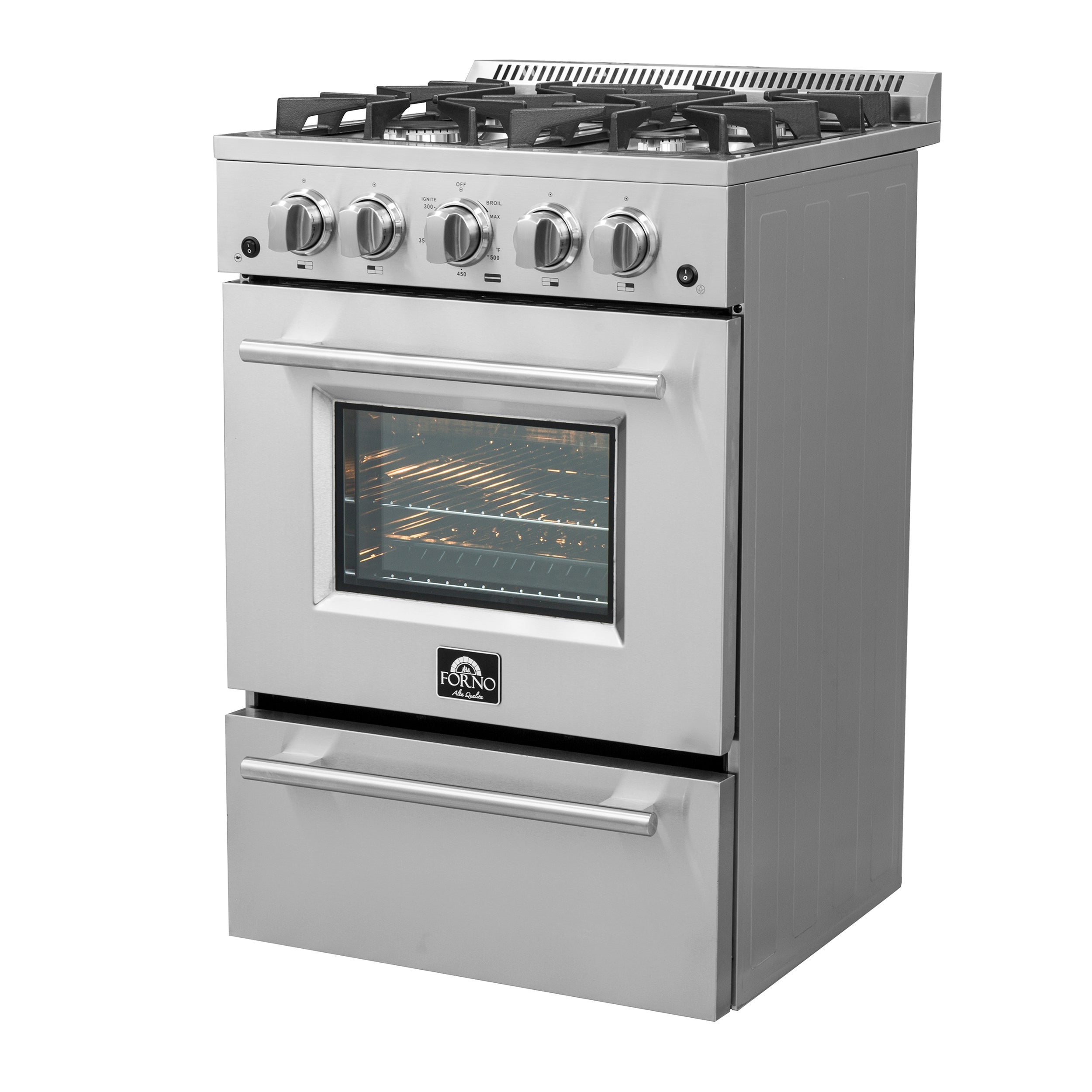 FORNO Breno 24" 2.3 cu. ft. Freestanding Gas Range with 4 Sealed Burners in Stainless Steel