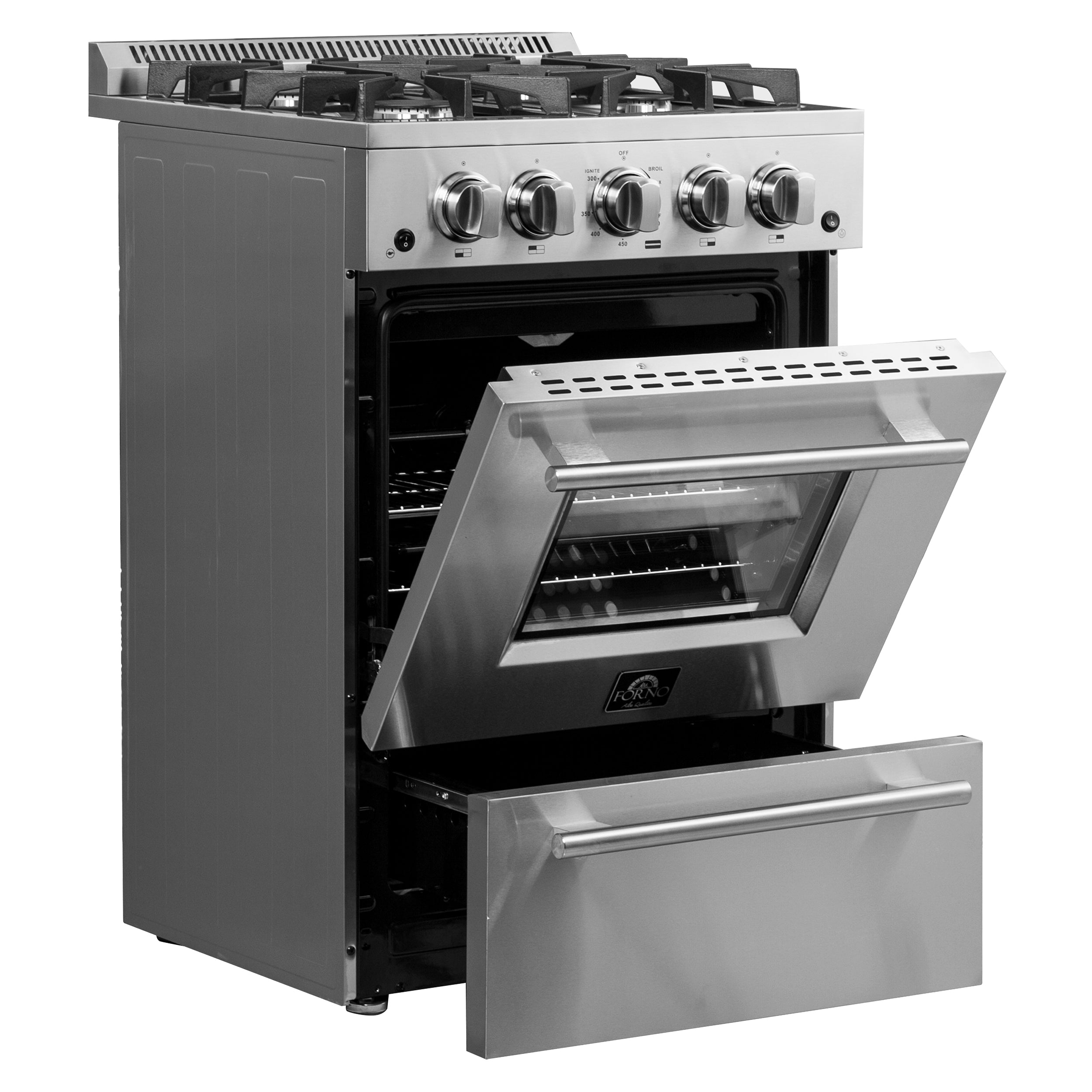 FORNO Breno 24" 2.3 cu. ft. Freestanding Gas Range with 4 Sealed Burners in Stainless Steel