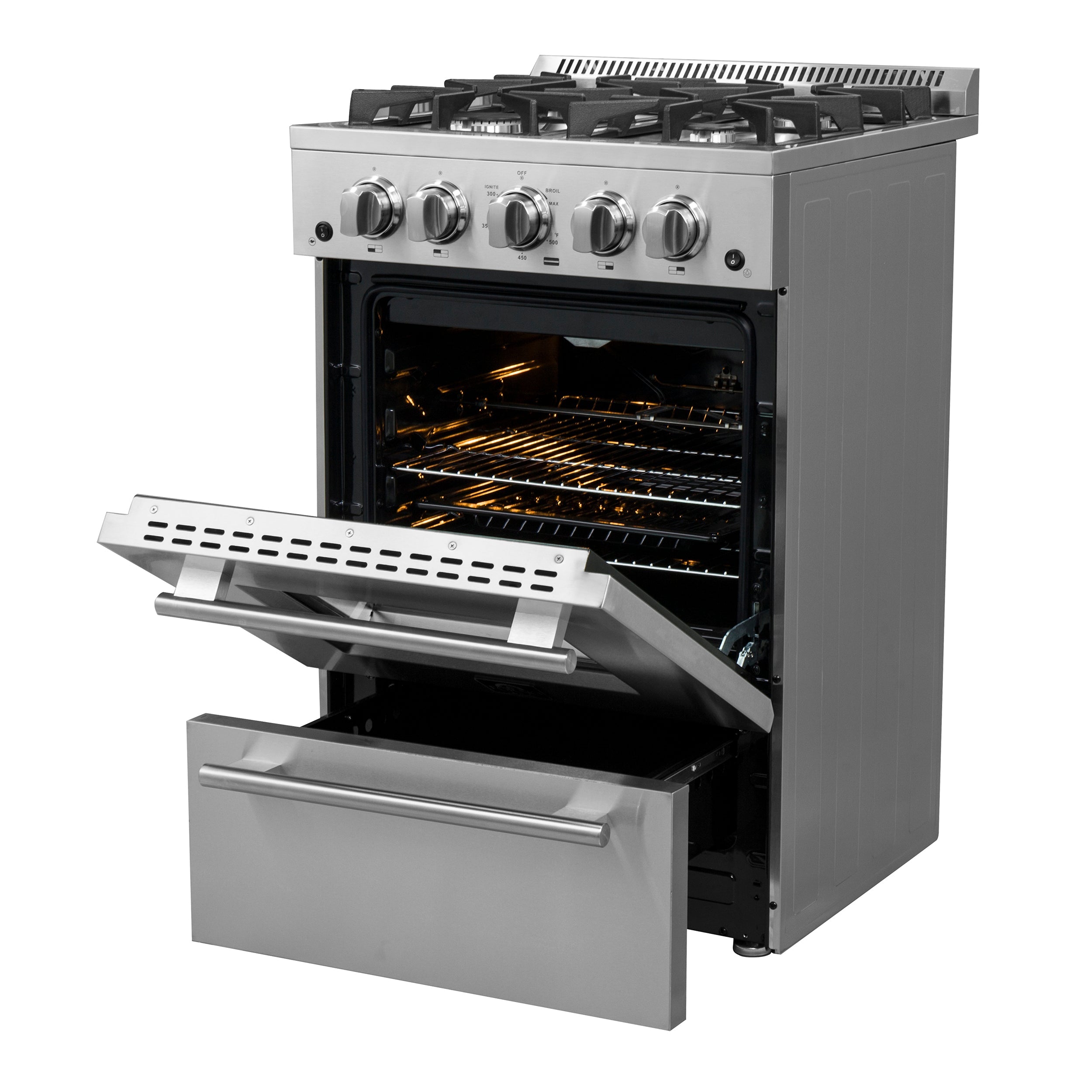 FORNO Breno 24" 2.3 cu. ft. Freestanding Gas Range with 4 Sealed Burners in Stainless Steel