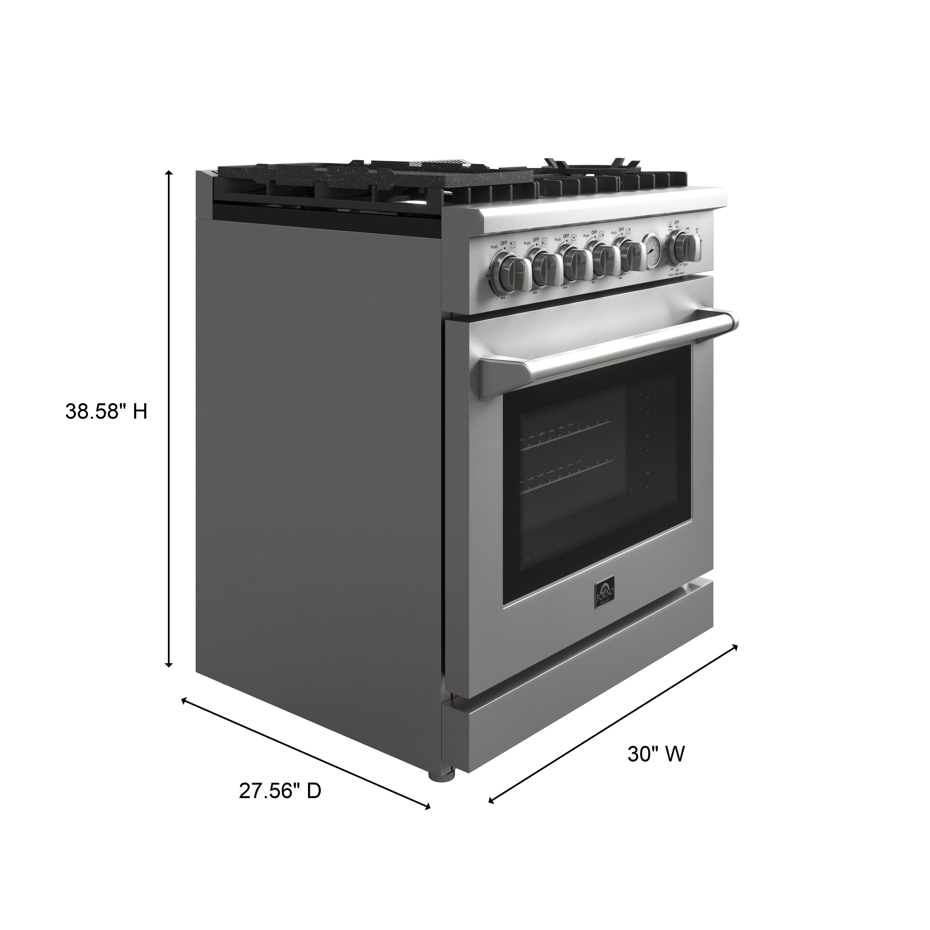 FORNO Lazio 30" 4.3 cu. ft. Gas Range with 5 Sealed Burners, Air Fryer and Griddle