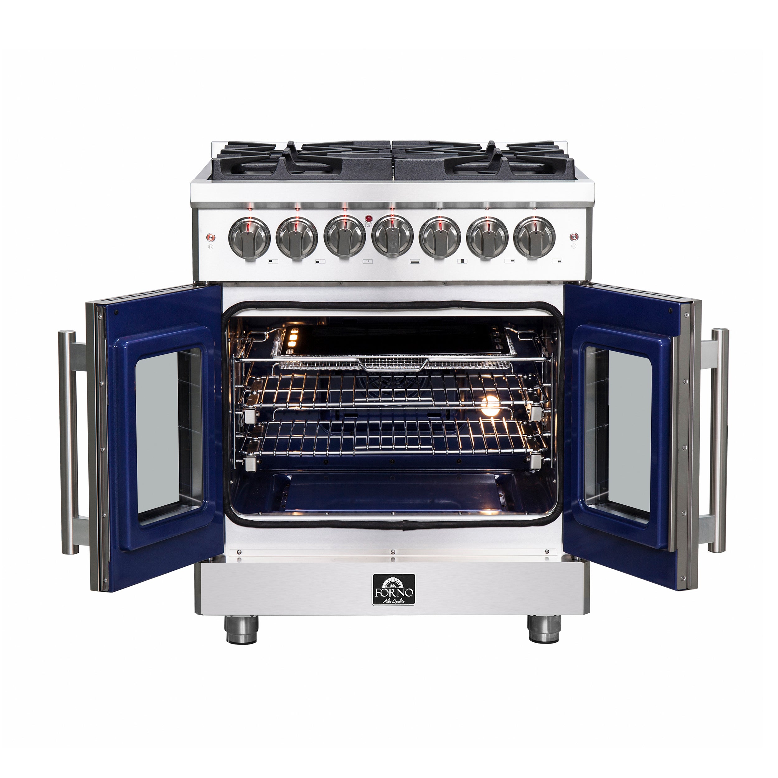 FORNO Massimo 30″ 4.32 cu. ft. Freestanding French Door Dual Fuel Range with 5 Burners