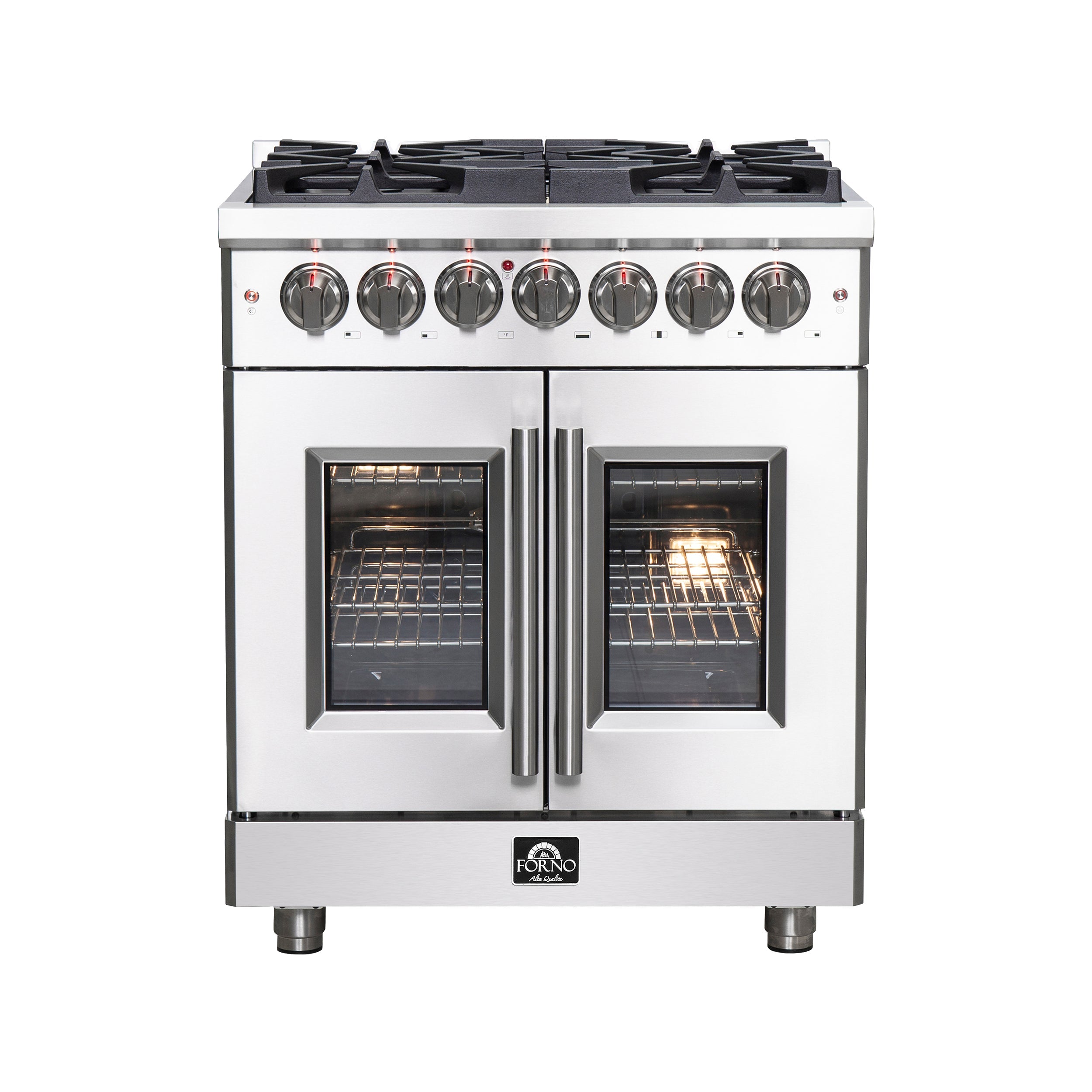 FORNO Massimo 30″ 4.32 cu. ft. Freestanding French Door Dual Fuel Range with 5 Burners