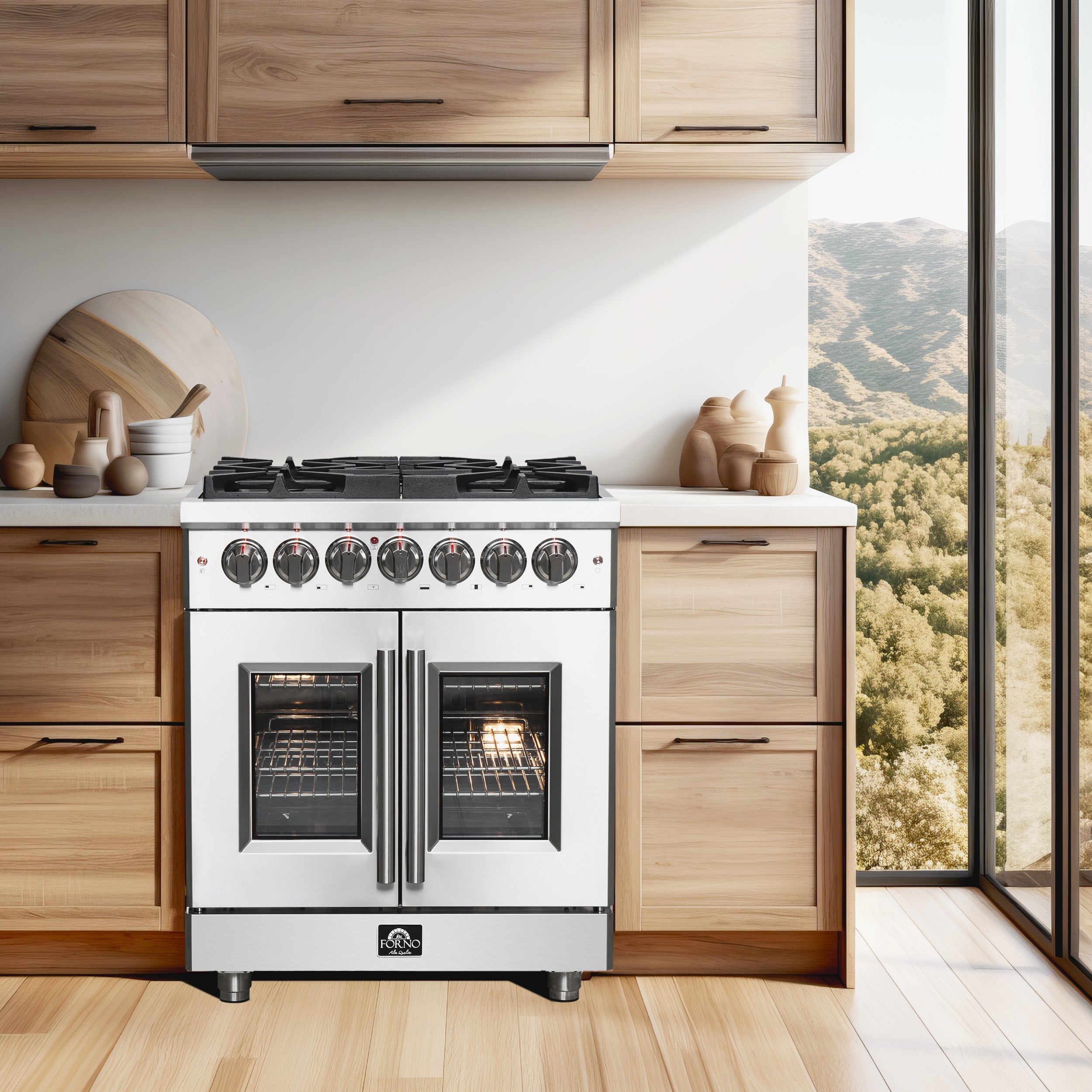 FORNO Massimo 30″ 4.32 cu. ft. Freestanding French Door Dual Fuel Range with 5 Burners