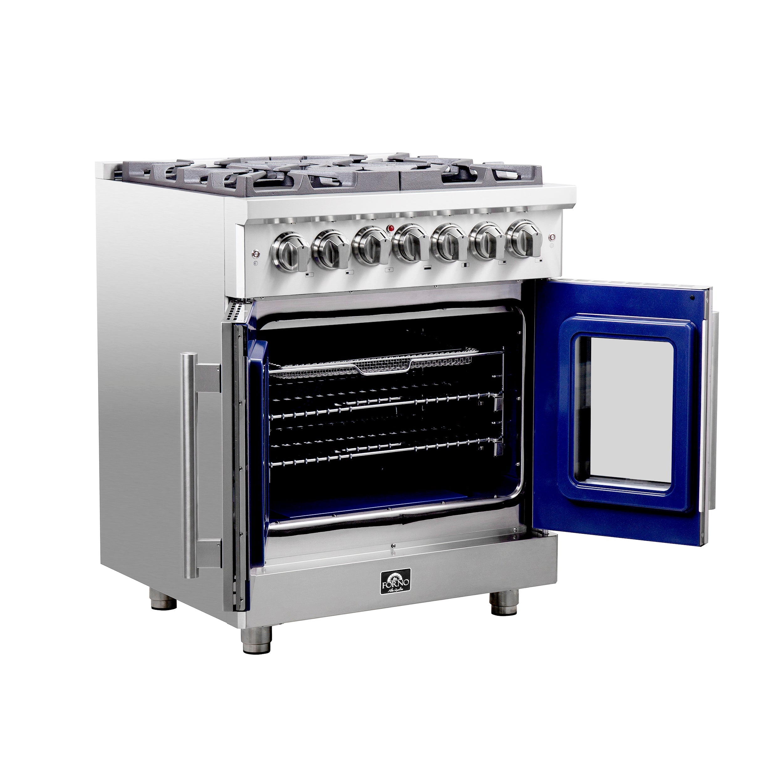 FORNO Massimo 30″ 4.32 cu. ft. Freestanding French Door Dual Fuel Range with 5 Burners