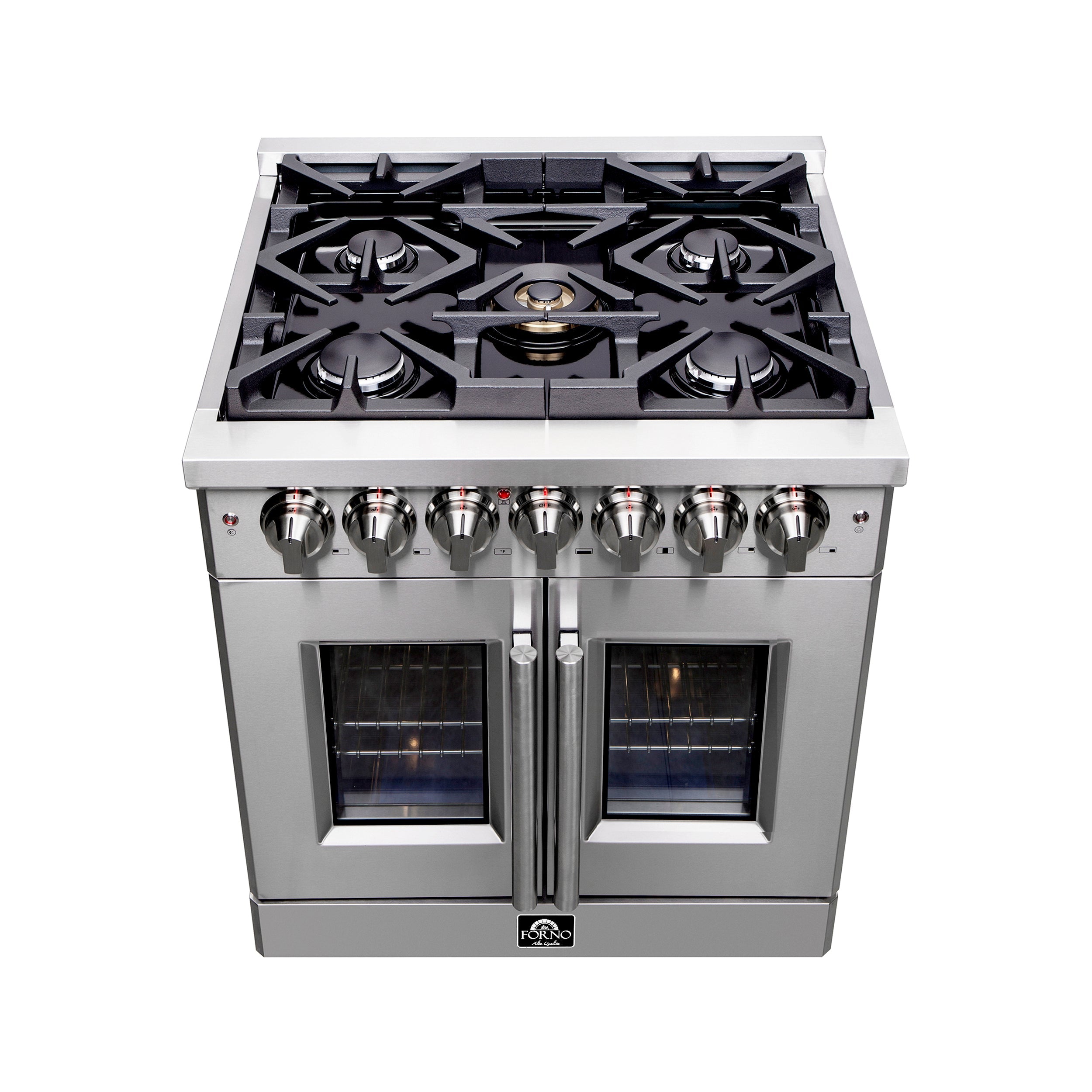 FORNO Massimo 30″ 4.32 cu. ft. Freestanding French Door Dual Fuel Range with 5 Burners