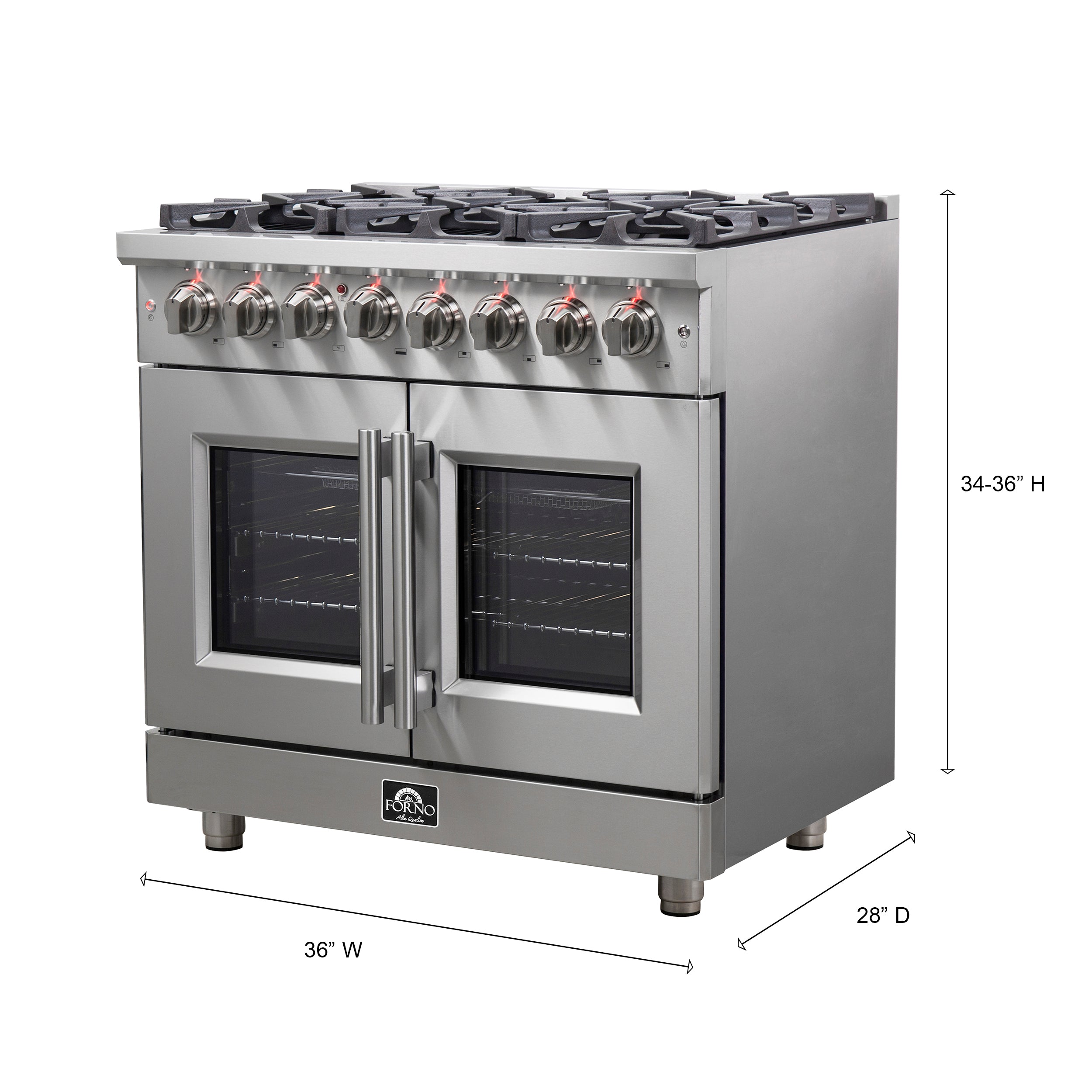 FORNO Massimo 36" 5.36 cu. ft. Freestanding French Door Dual Fuel Range with 6 Burners