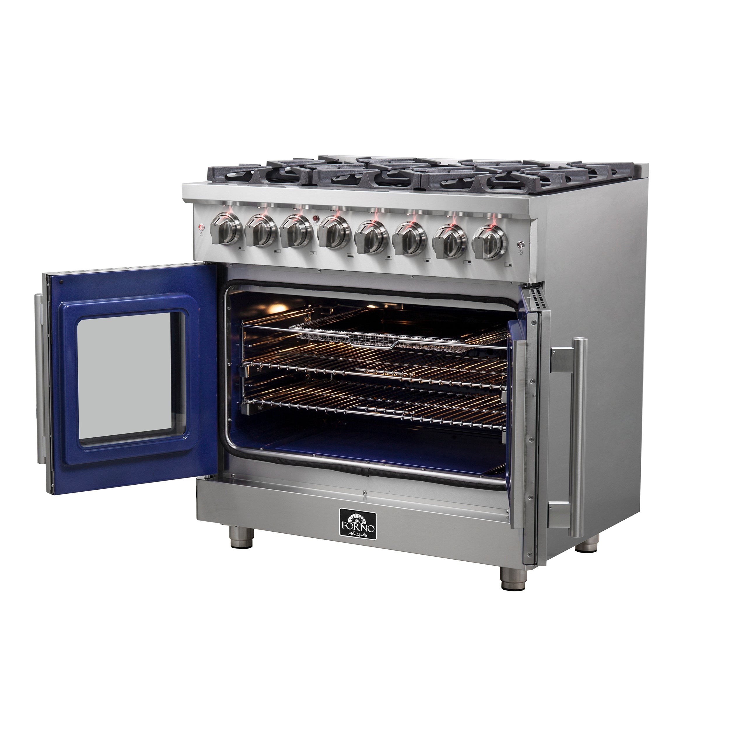 FORNO Massimo 36" 5.36 cu. ft. Freestanding French Door Dual Fuel Range with 6 Burners