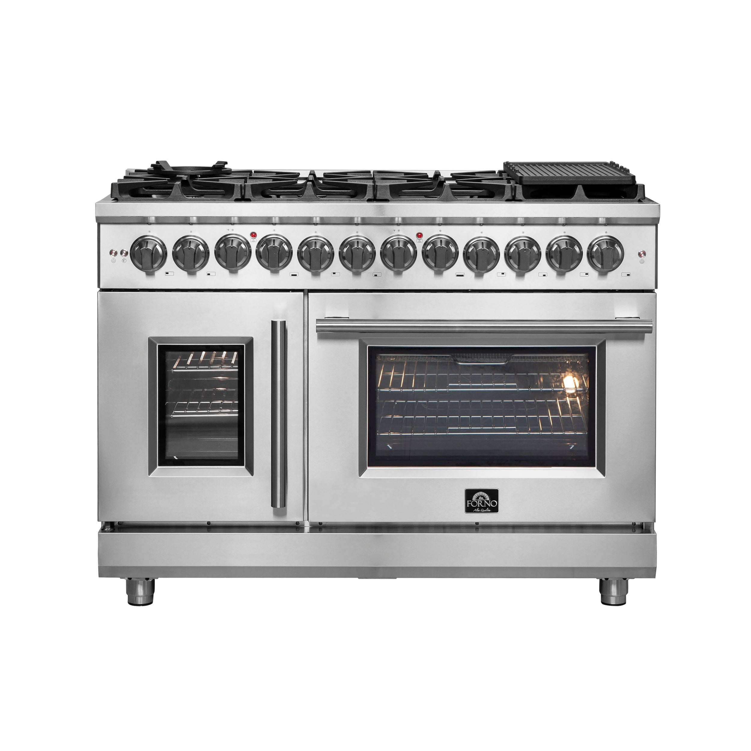 FORNO Massimo 48″ Freestanding French Door Dual Fuel Range with 8 Burners