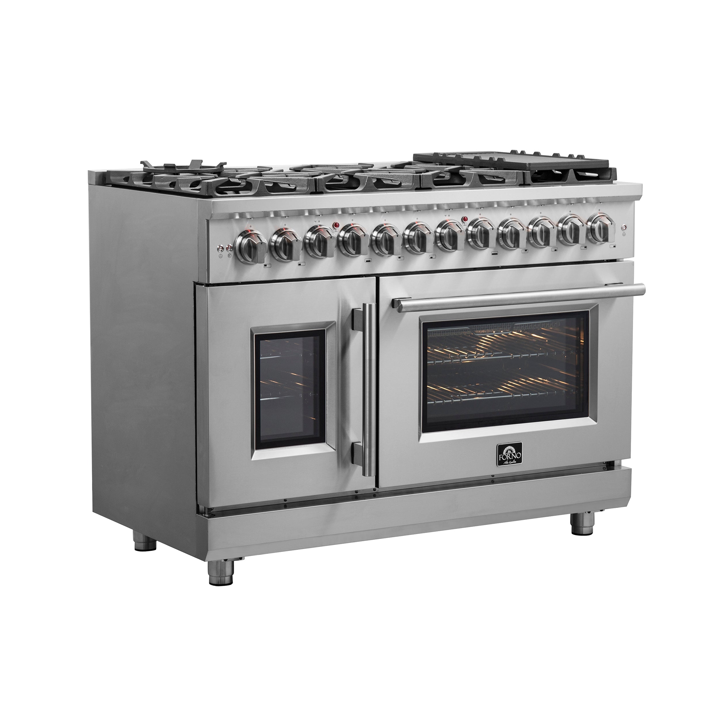 FORNO Massimo 48″ Freestanding French Door Dual Fuel Range with 8 Burners