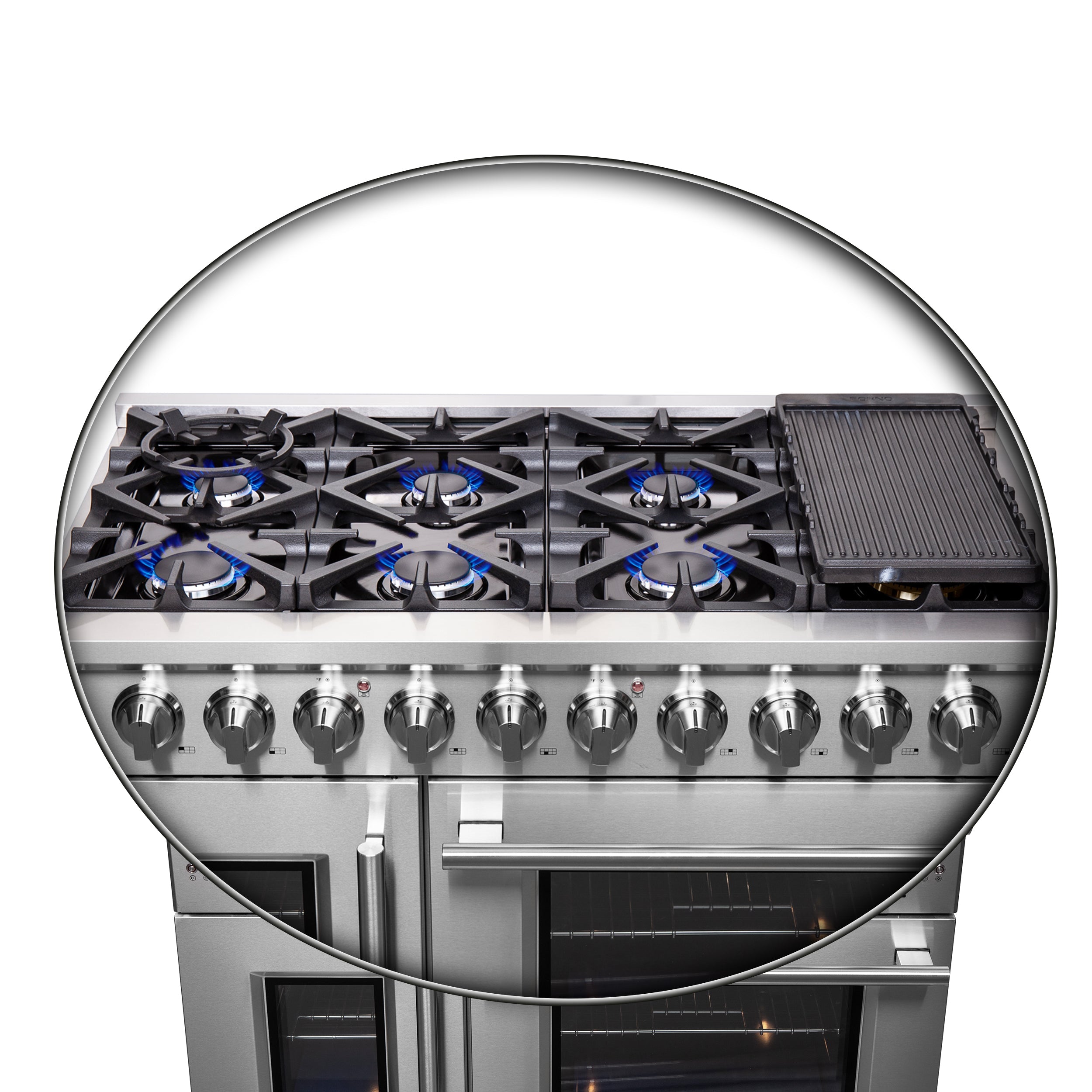 FORNO Massimo 48″ 6.58 cu. ft. Freestanding French Door Gas Range with 8 Burners