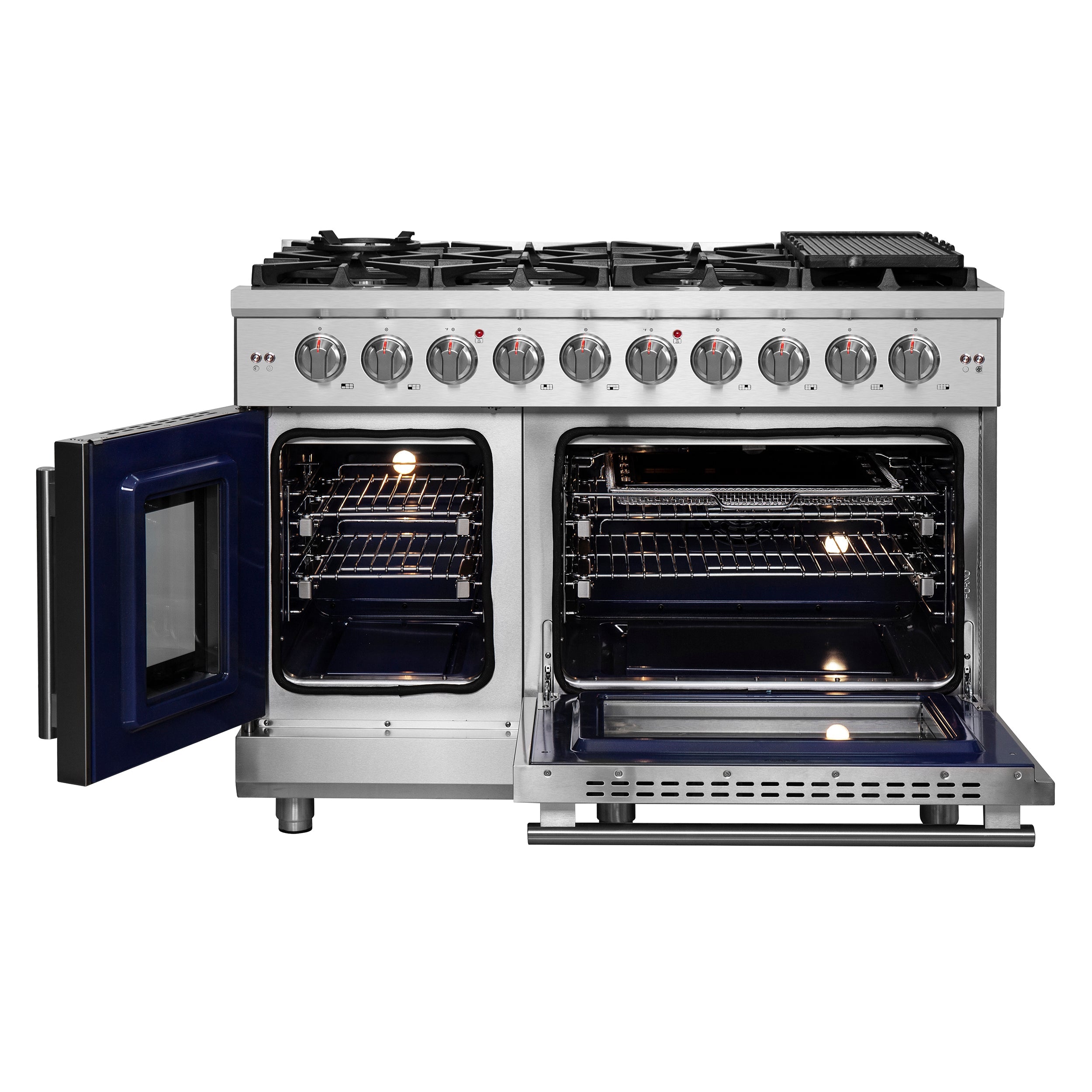 FORNO Massimo 48″ 6.58 cu. ft. Freestanding French Door Gas Range with 8 Burners