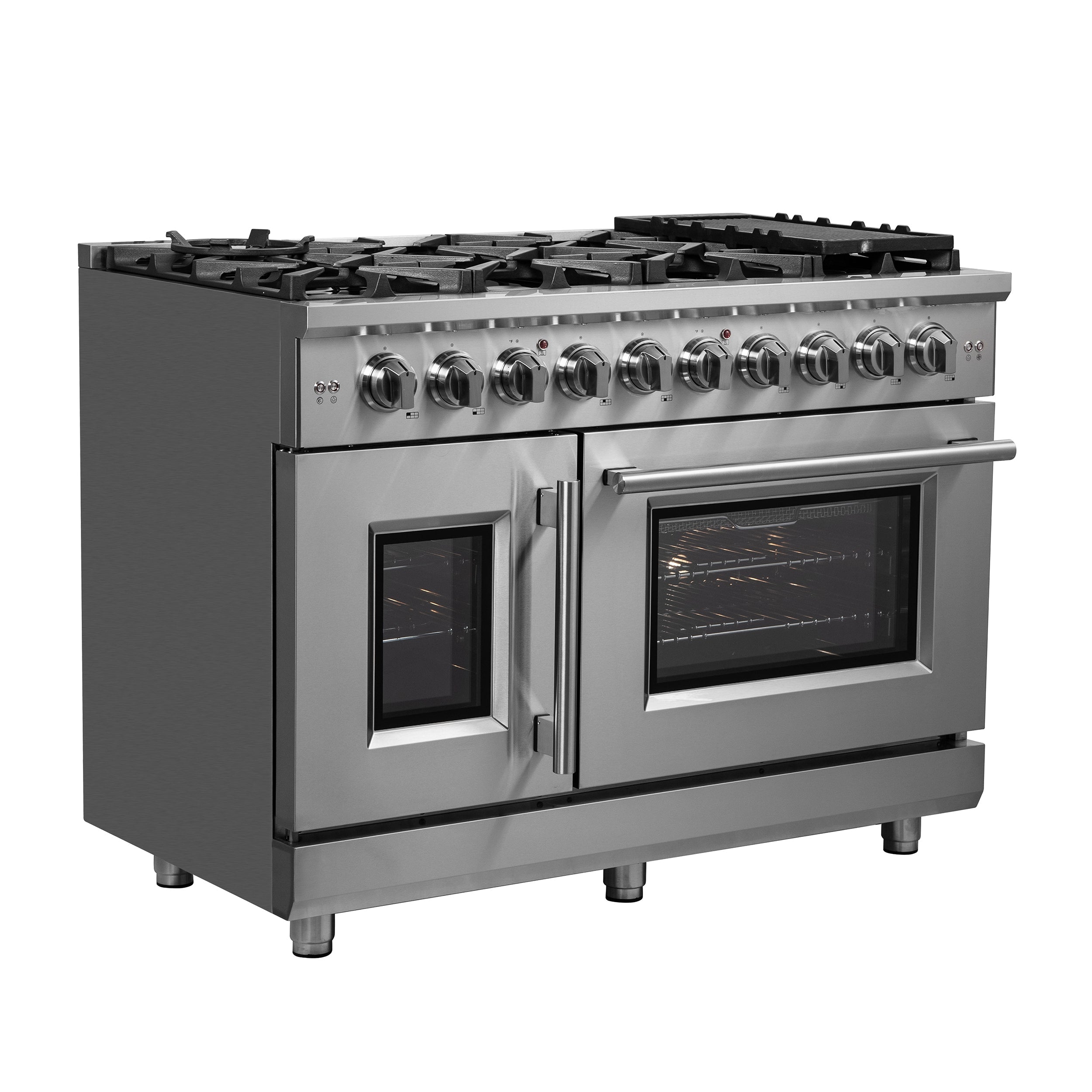 FORNO Massimo 48″ 6.58 cu. ft. Freestanding French Door Gas Range with 8 Burners