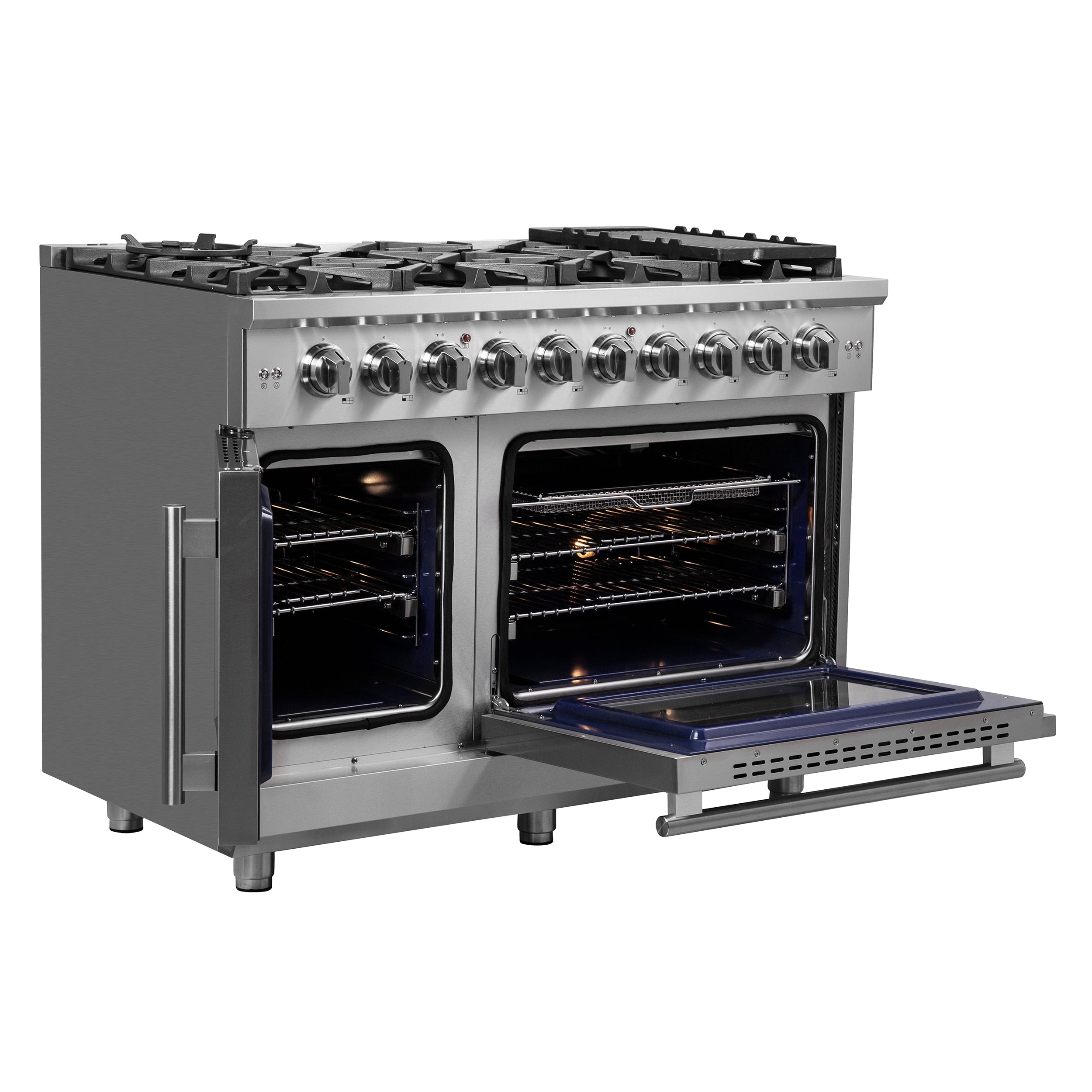 FORNO Massimo 48″ 6.58 cu. ft. Freestanding French Door Gas Range with 8 Burners