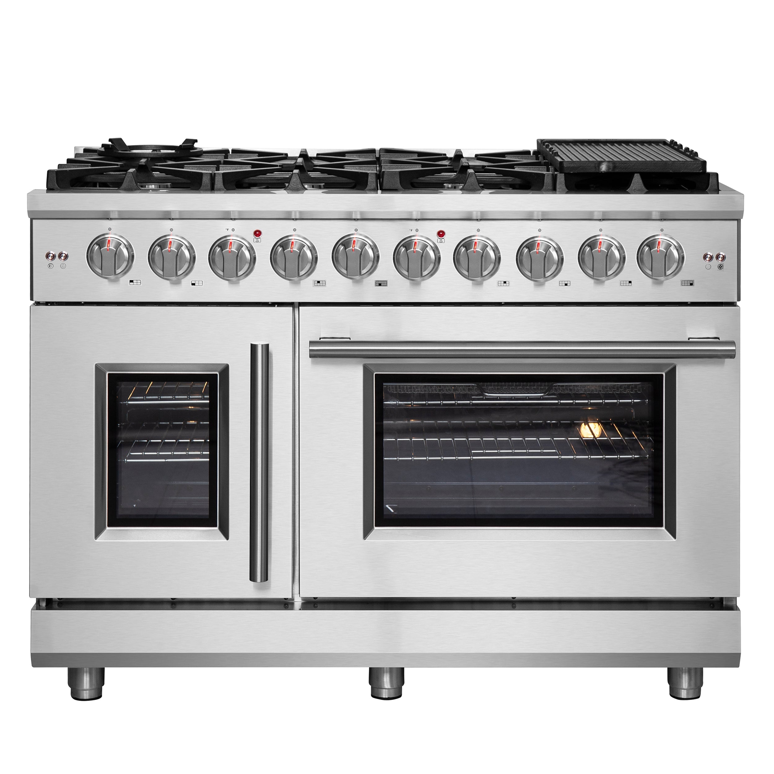 FORNO Massimo 48″ 6.58 cu. ft. Freestanding French Door Gas Range with 8 Burners