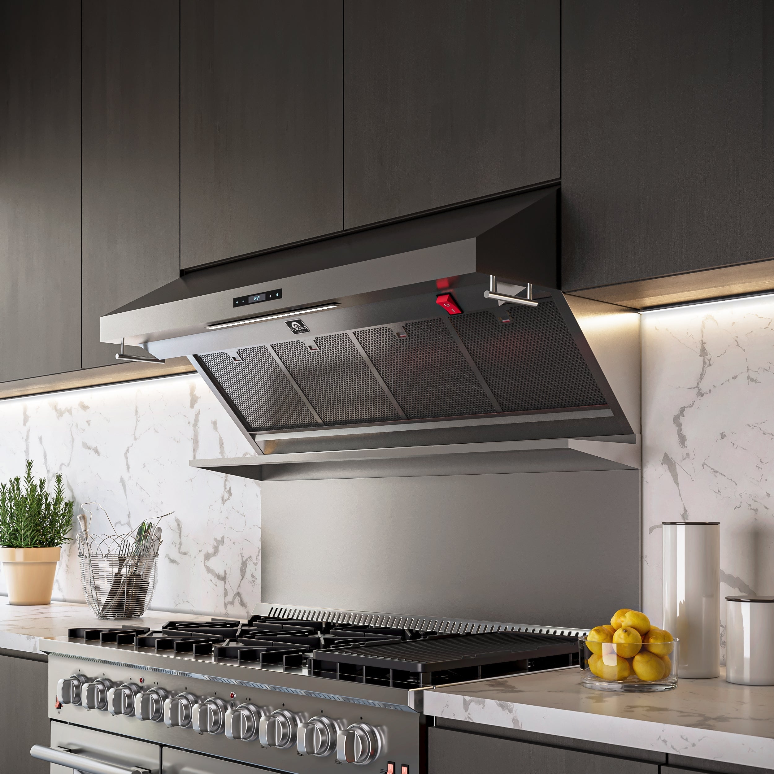 FORNO Savona 48" 1,200 CFM Wall Mount Range Hood and Back Splash