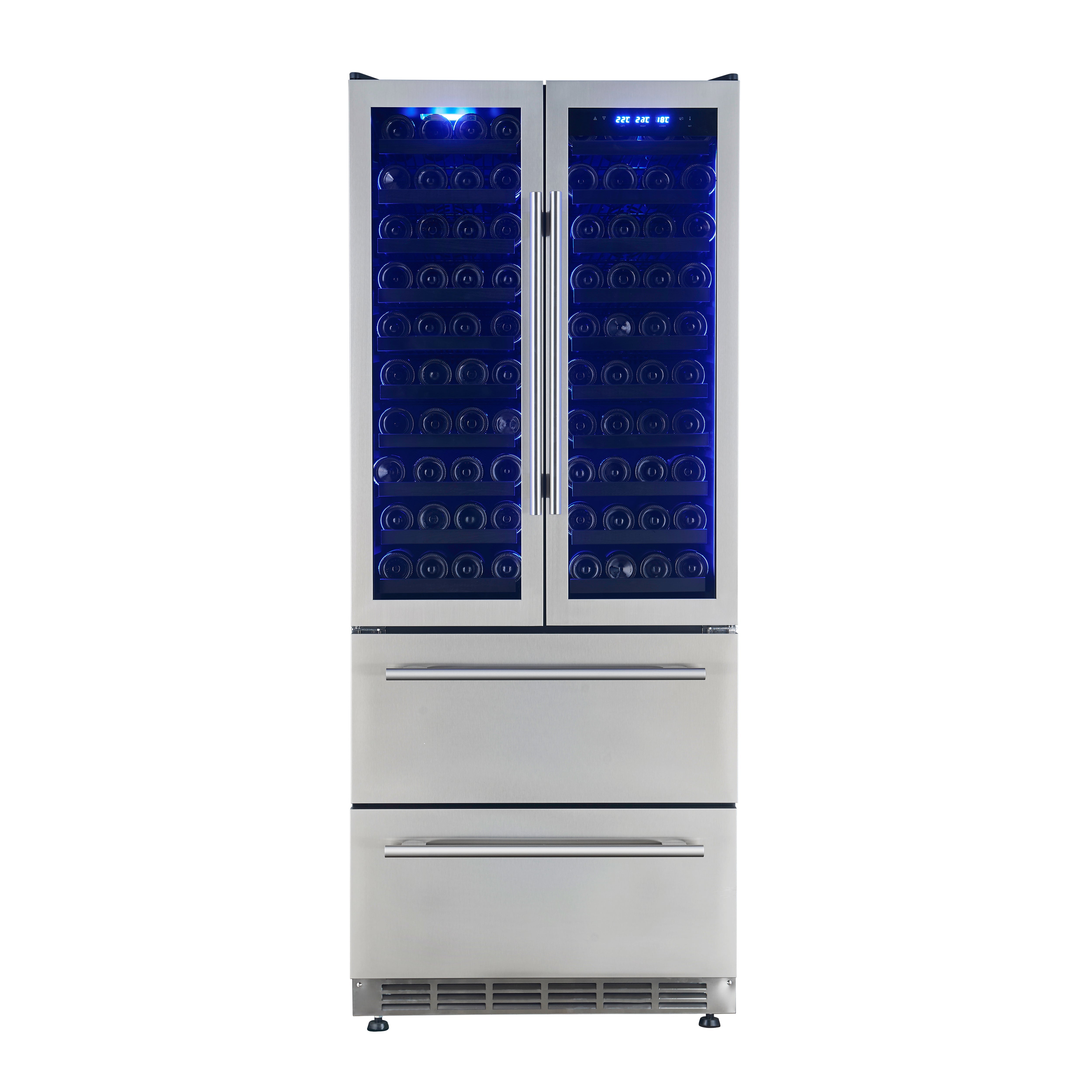 FORNO Campania 32" 120 Bottle Triple Zone French Door Wine Cooler with 2 Beverage Drawers