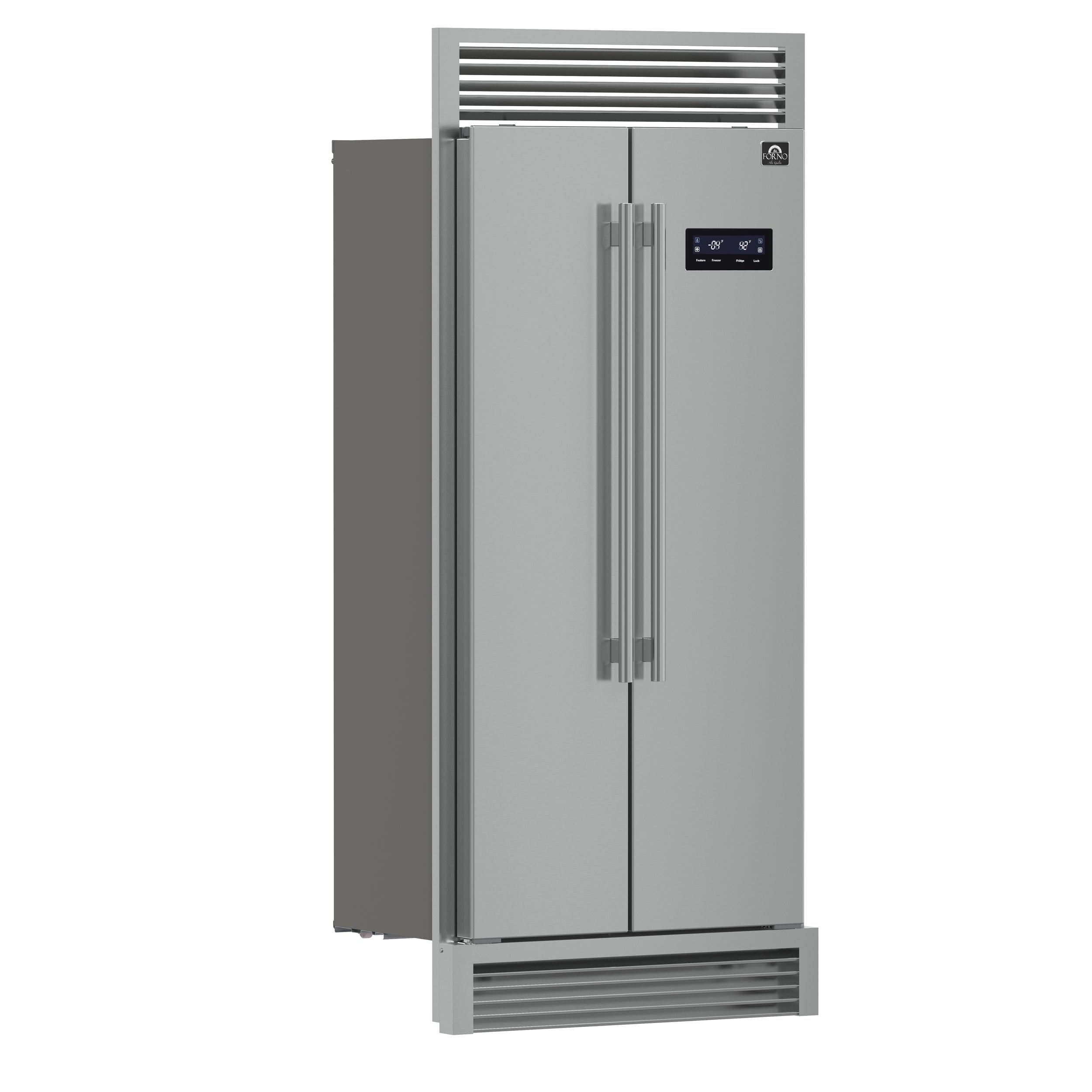 FORNO Salerno 37" 15.6 cu. ft. Side-by-Side Built-In Refrigerator in Stainless Steel and Grill Trim Kit