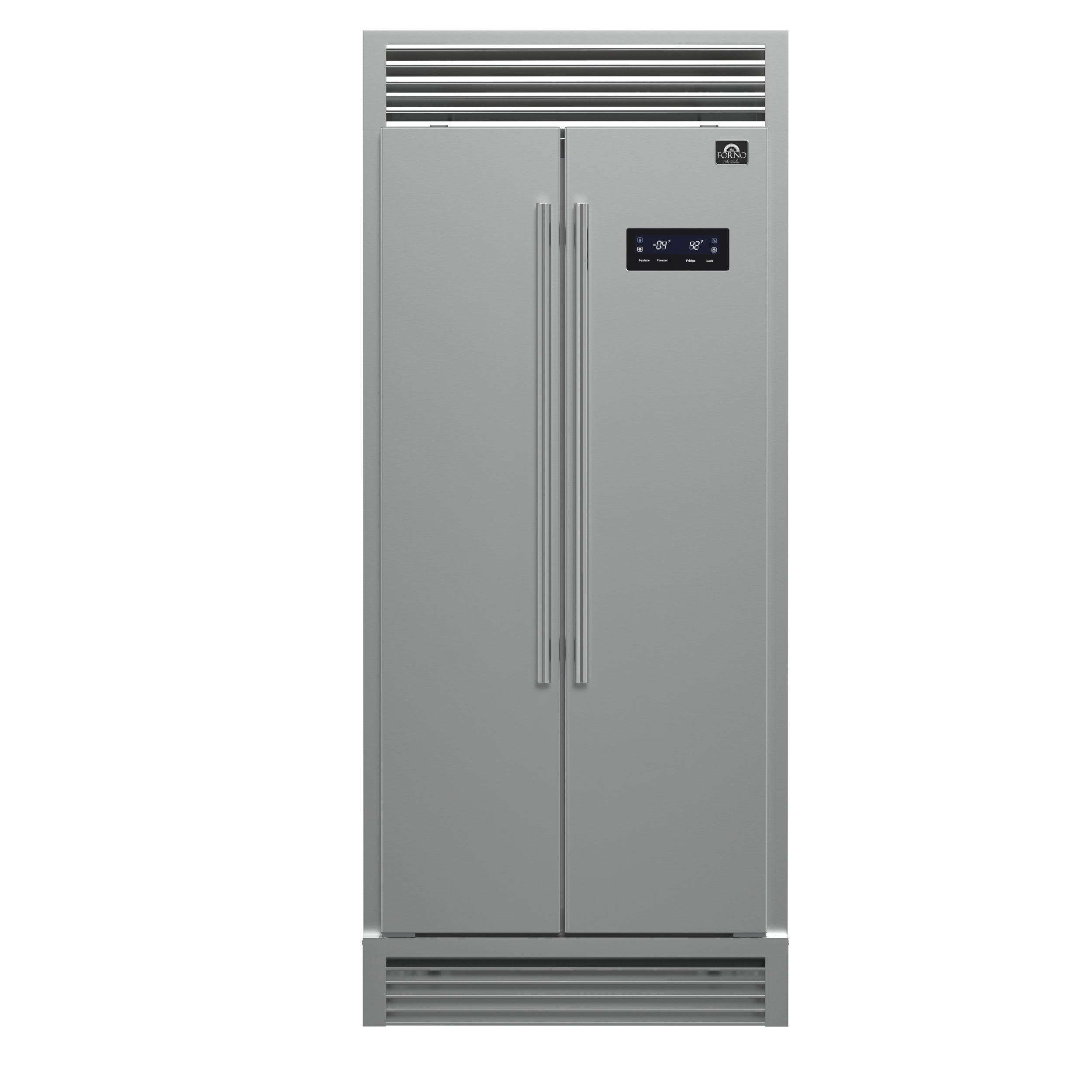 FORNO Salerno 37" 15.6 cu. ft. Side-by-Side Built-In Refrigerator in Stainless Steel and Grill Trim Kit