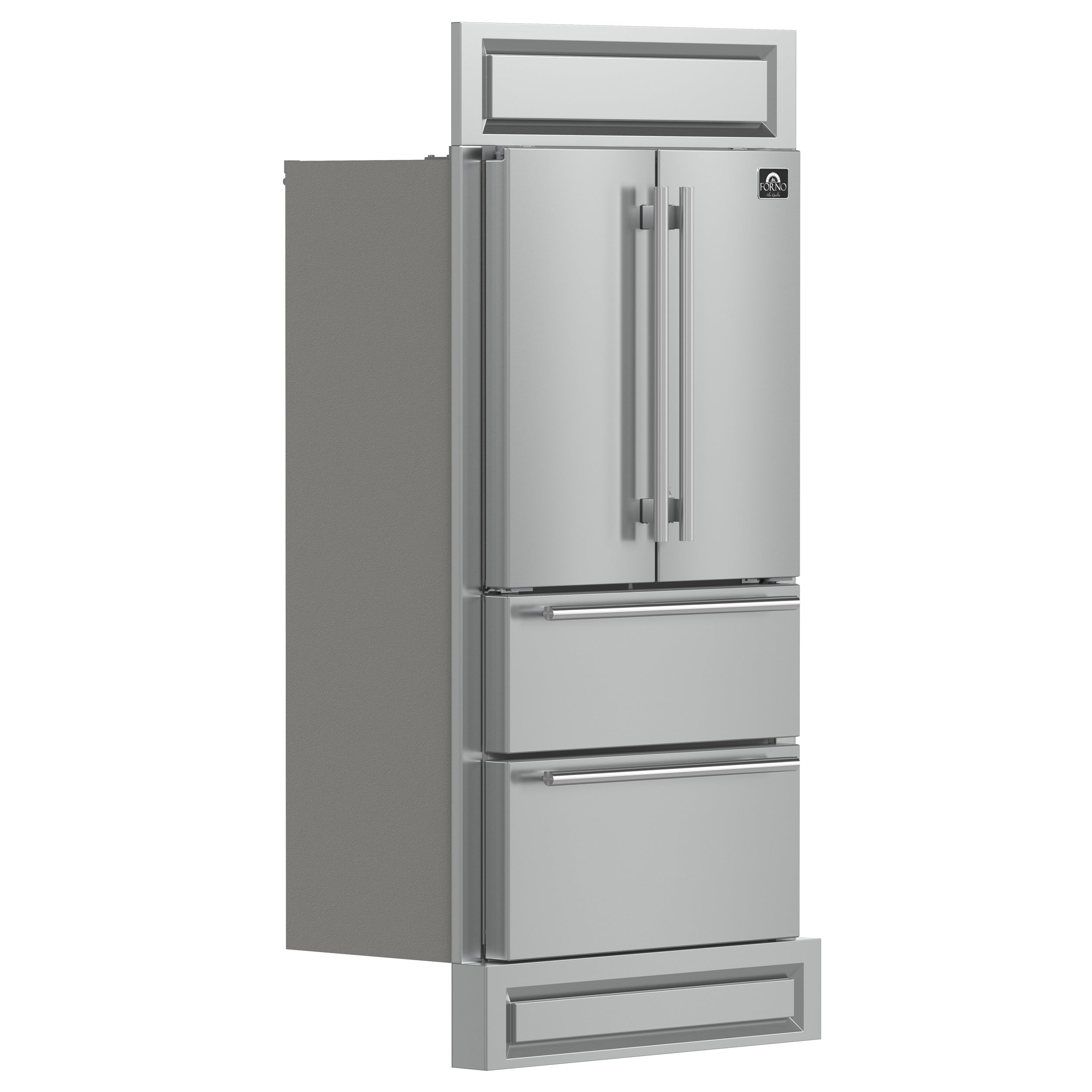 FORNO Moena 40" 19.2 cu. ft. French Door Built-In Refrigerator in Stainless Steel with Ice Maker and Modern Trim Kit