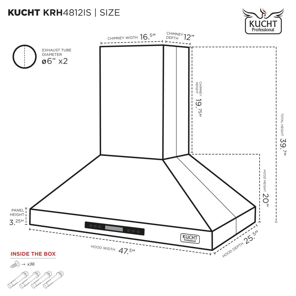 Kucht 48 Inch Stainless Steel Island Range Hood