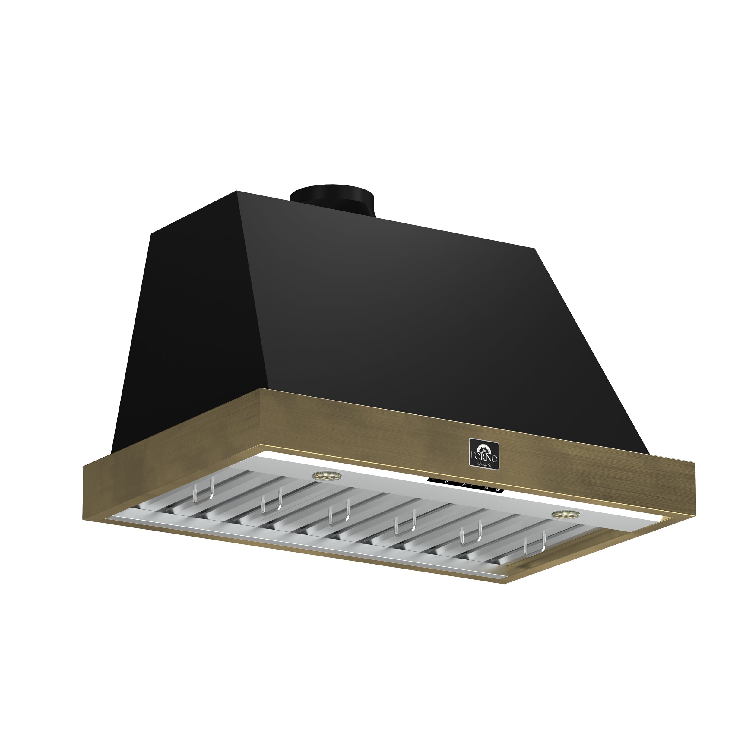 FORNO Espresso Vittorio 36" 600 CFM Wall Mount Range Hood in Antique Brass Trim with Remote Control