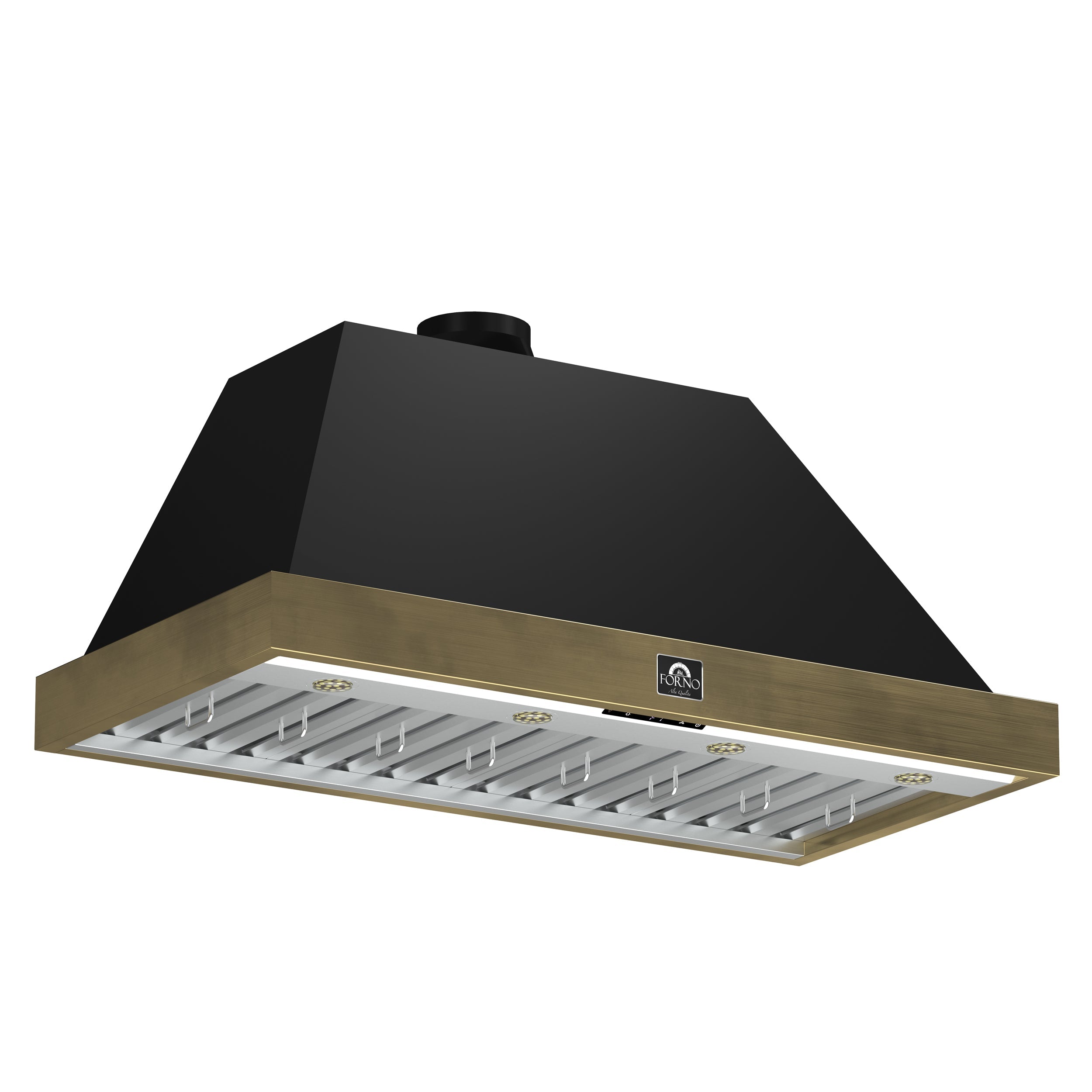 FORNO Espresso Vittorio 48" 600 CFM Wall Mount Range Hood in Antique Brass Trim with Remote Control