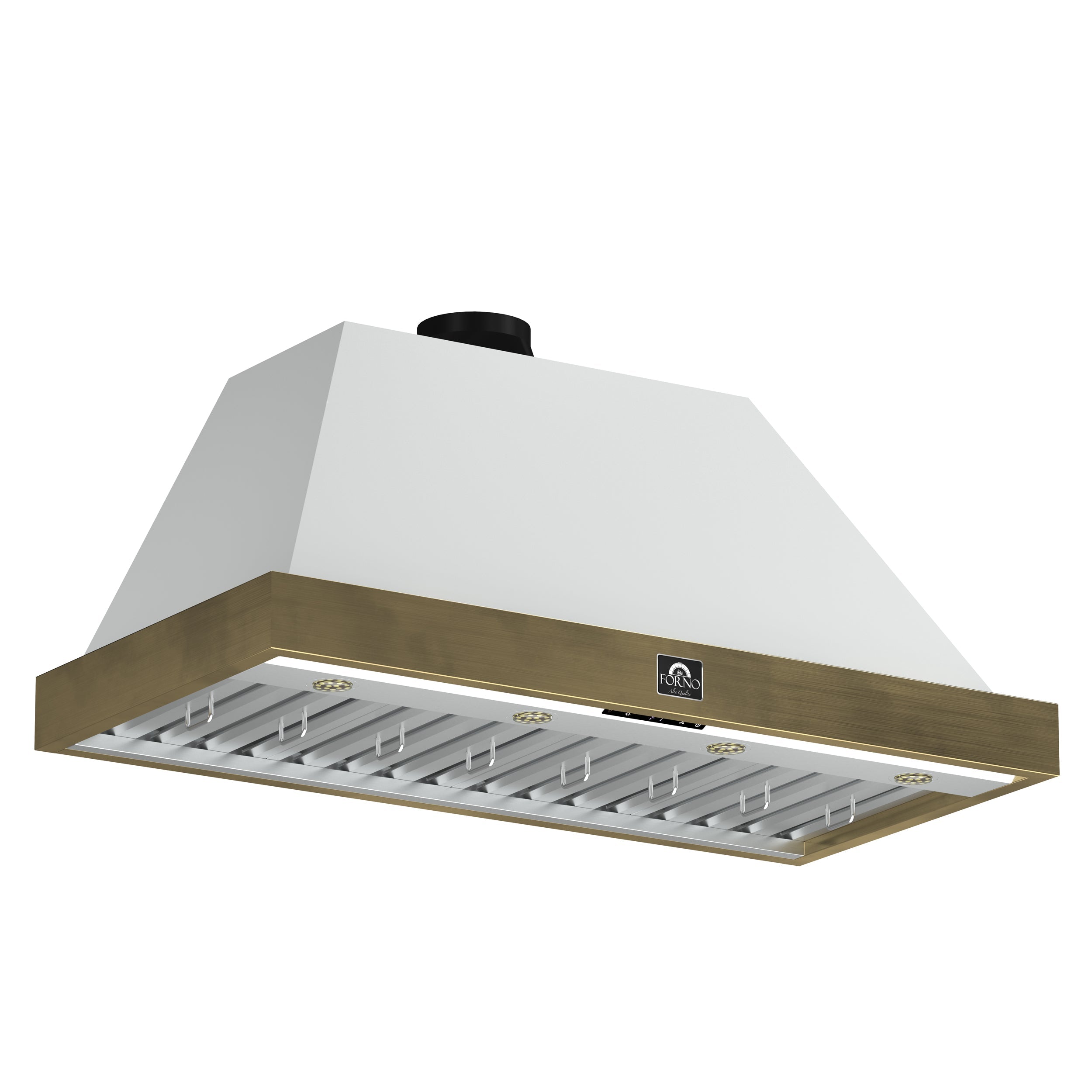 FORNO Espresso Vittorio 48" 600 CFM Wall Mount Range Hood in Antique Brass Trim with Remote Control